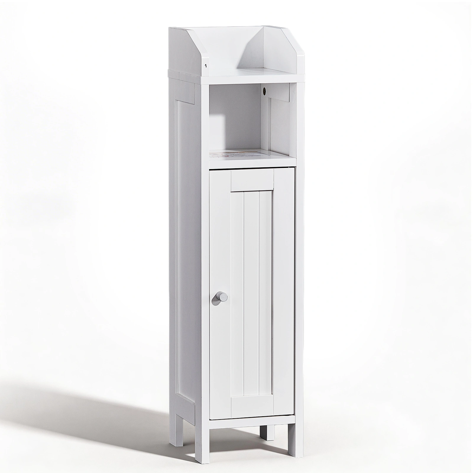 White Bathroom Cabinet 20x20x80cm MDF w/ Melamine Veneer Vertical Stripes, Door & Shelf, One Compartment Vanity