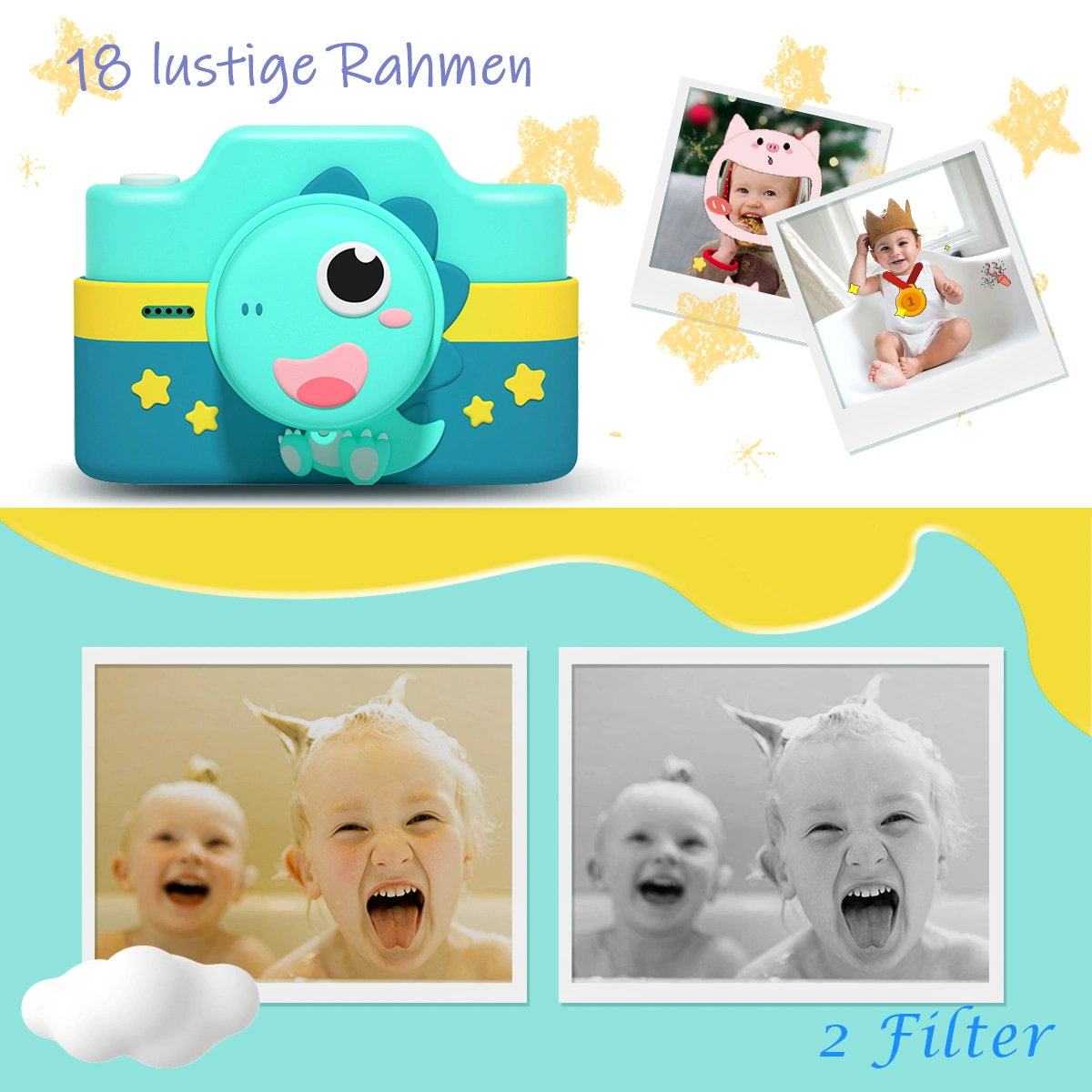 Kids Digital Camera 1080P HD 48MP, 3.0" Display, 32GB Card, Anti-Drop, Dinosaur, Birthday Gift for Boys Girls Ages 3-11 view 2