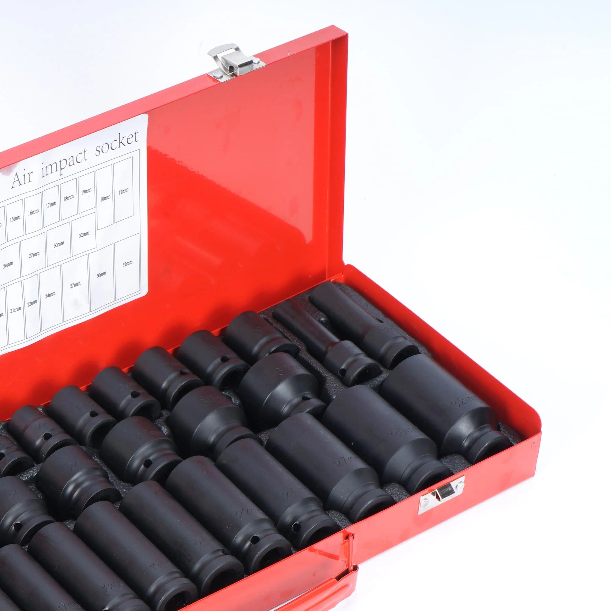 35-Piece 1/2 Inch Impact Socket Set, 6-Point Metric 8-32mm Deep Socket, Spindle Axle Nut, Portable Case, Red view 4