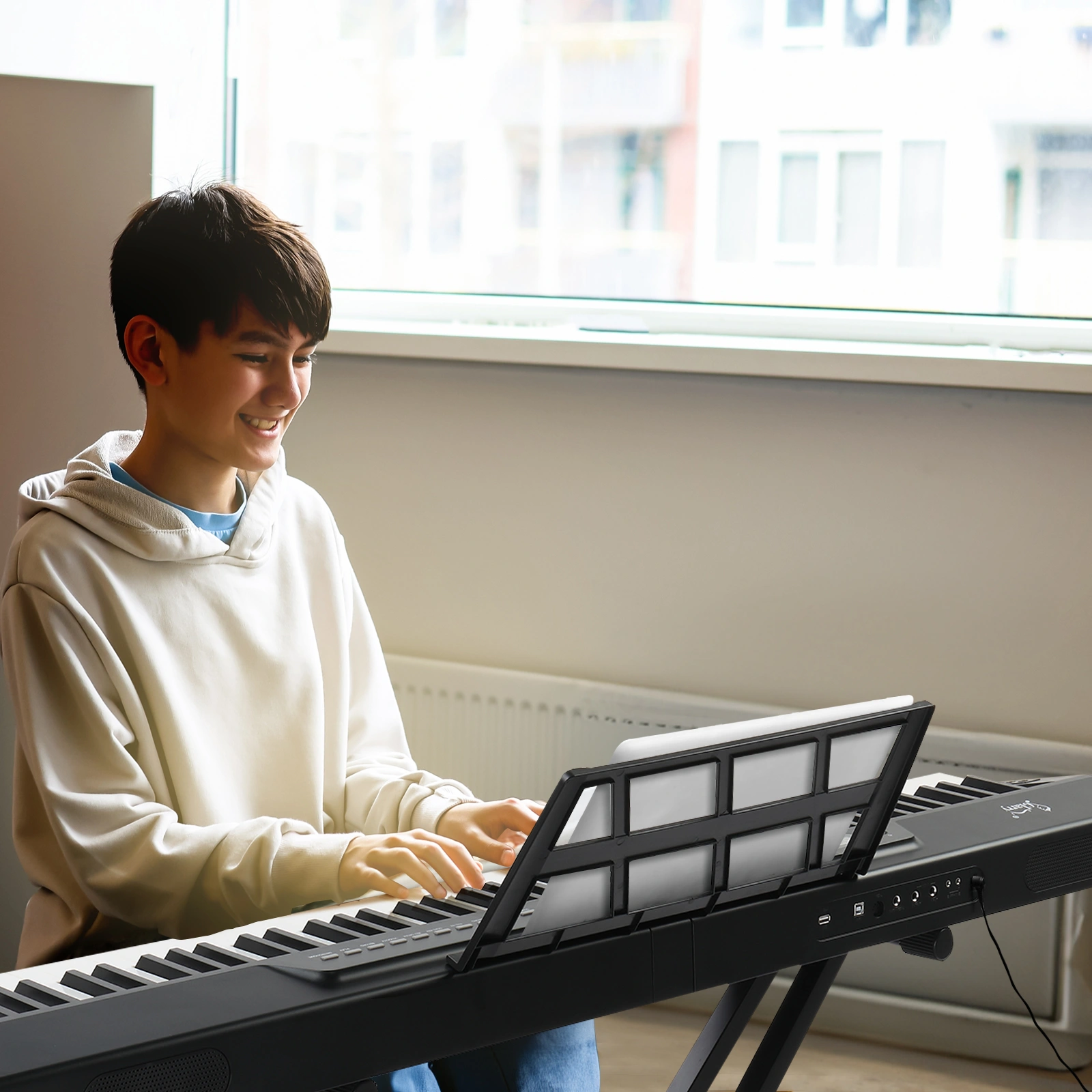 GPP-105 88 Key Semi-Weighted Digital Piano Keyboard, Full Size Weighted Keys with X-Shape Stand, MIDI Bluetooth, Headphone Output, Black view 2