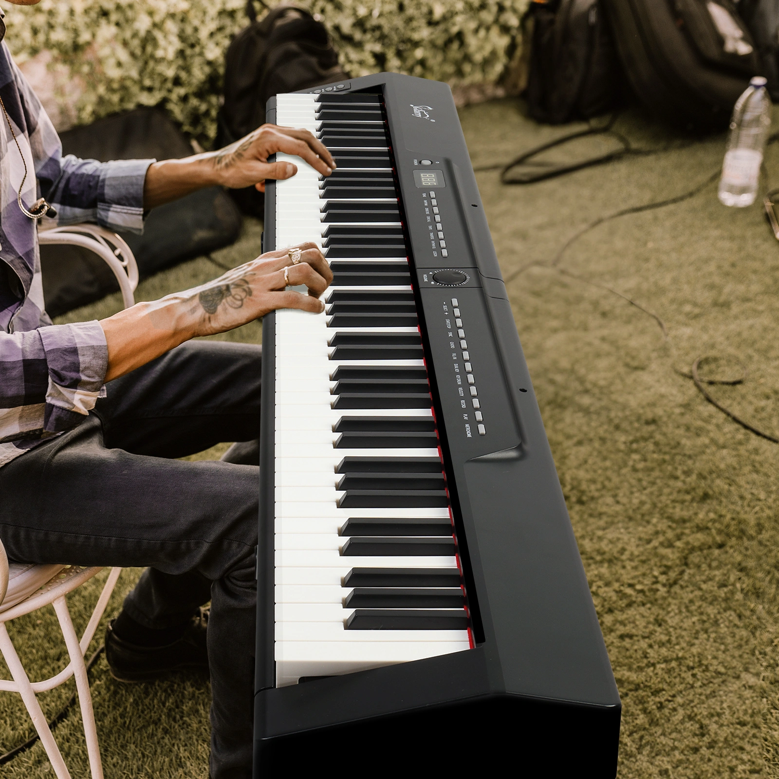 GPP-105 88 Key Semi-Weighted Digital Piano Keyboard, Full Size Weighted Keys with X-Shape Stand, MIDI Bluetooth, Headphone Output, Black view 4