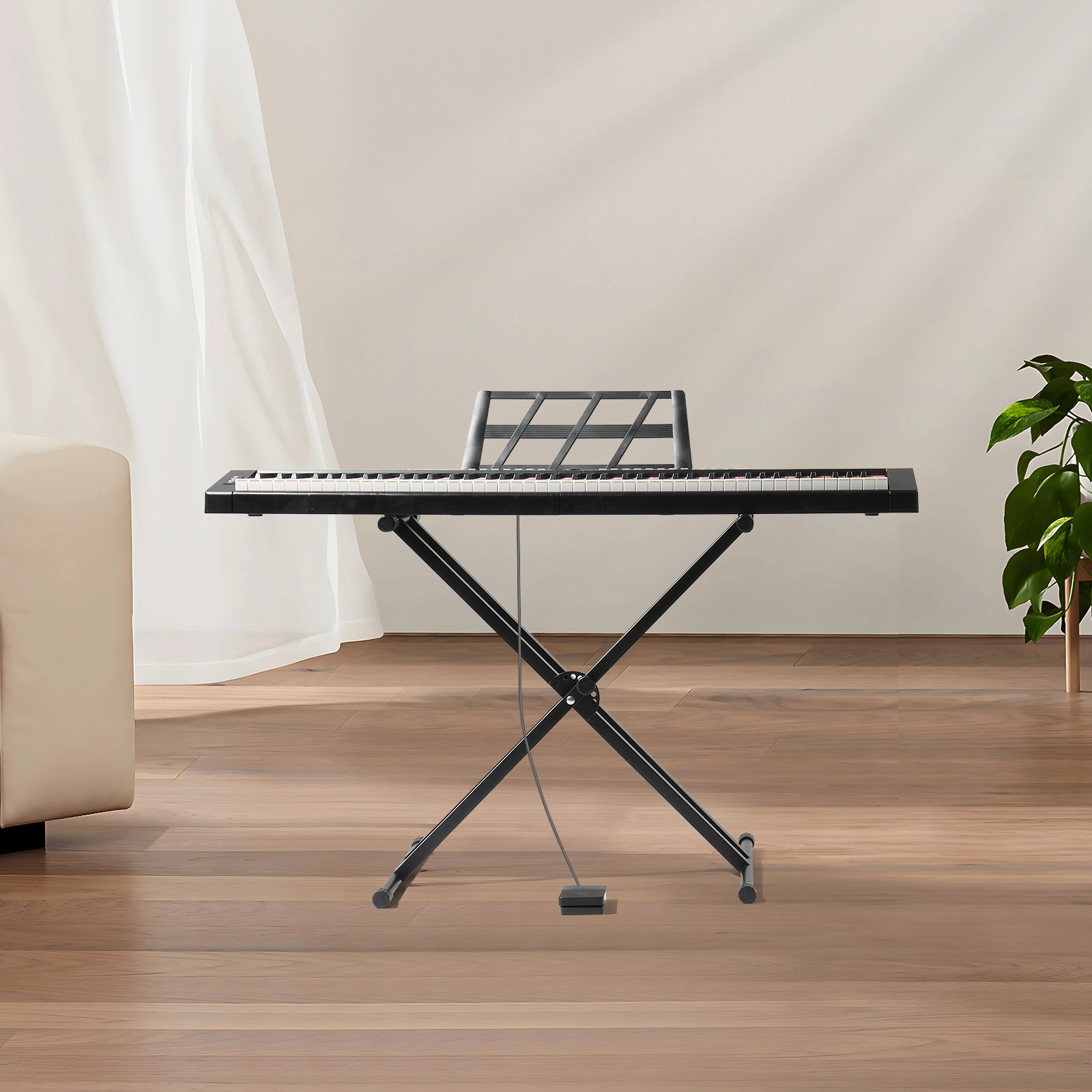 GPP-105 88 Key Semi-Weighted Digital Piano Keyboard, Full Size Weighted Keys with X-Shape Stand, MIDI Bluetooth, Headphone Output, Black view 5