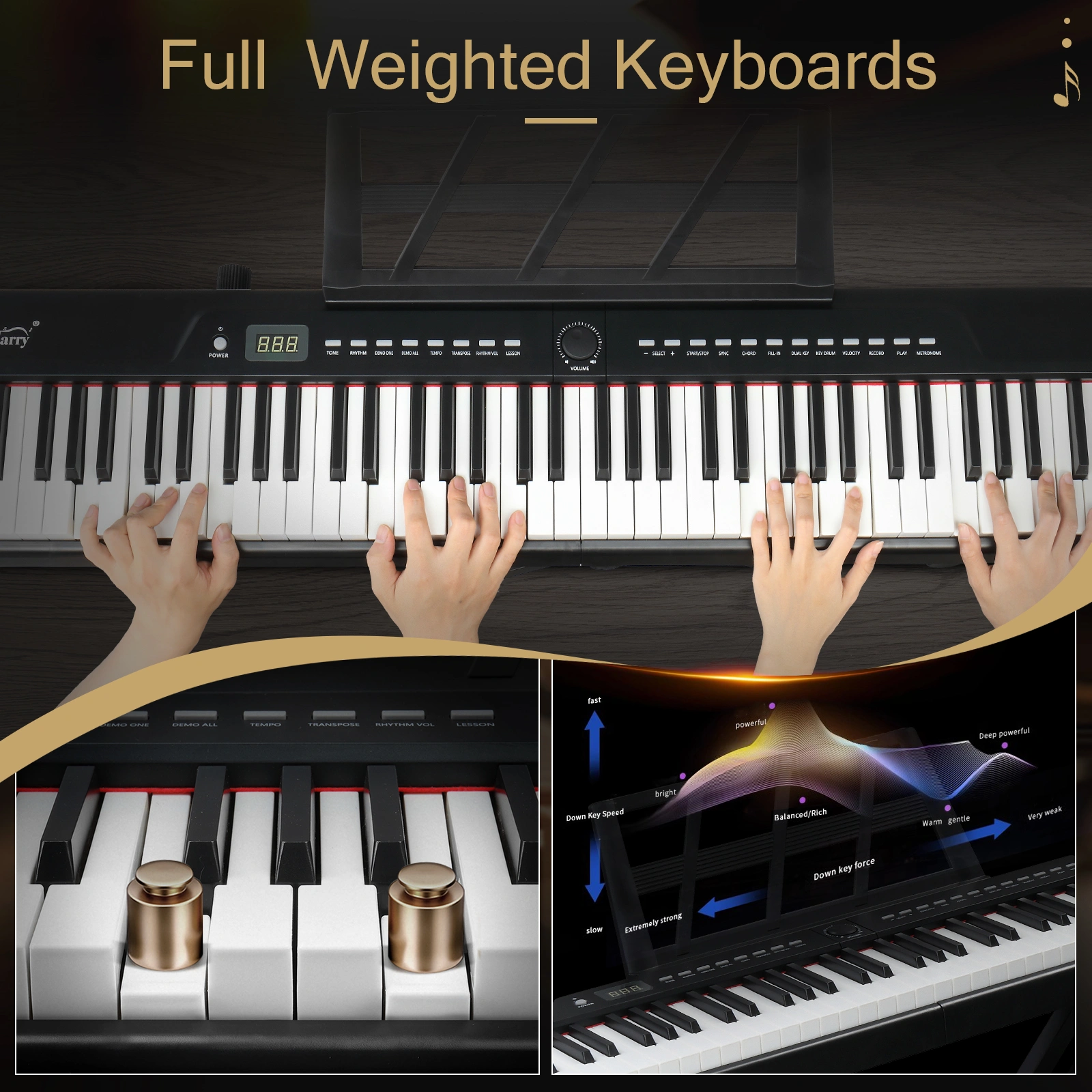 GPP-105 88 Key Semi-Weighted Digital Piano Keyboard, Full Size Weighted Keys with X-Shape Stand, MIDI Bluetooth, Headphone Output, Black view 7