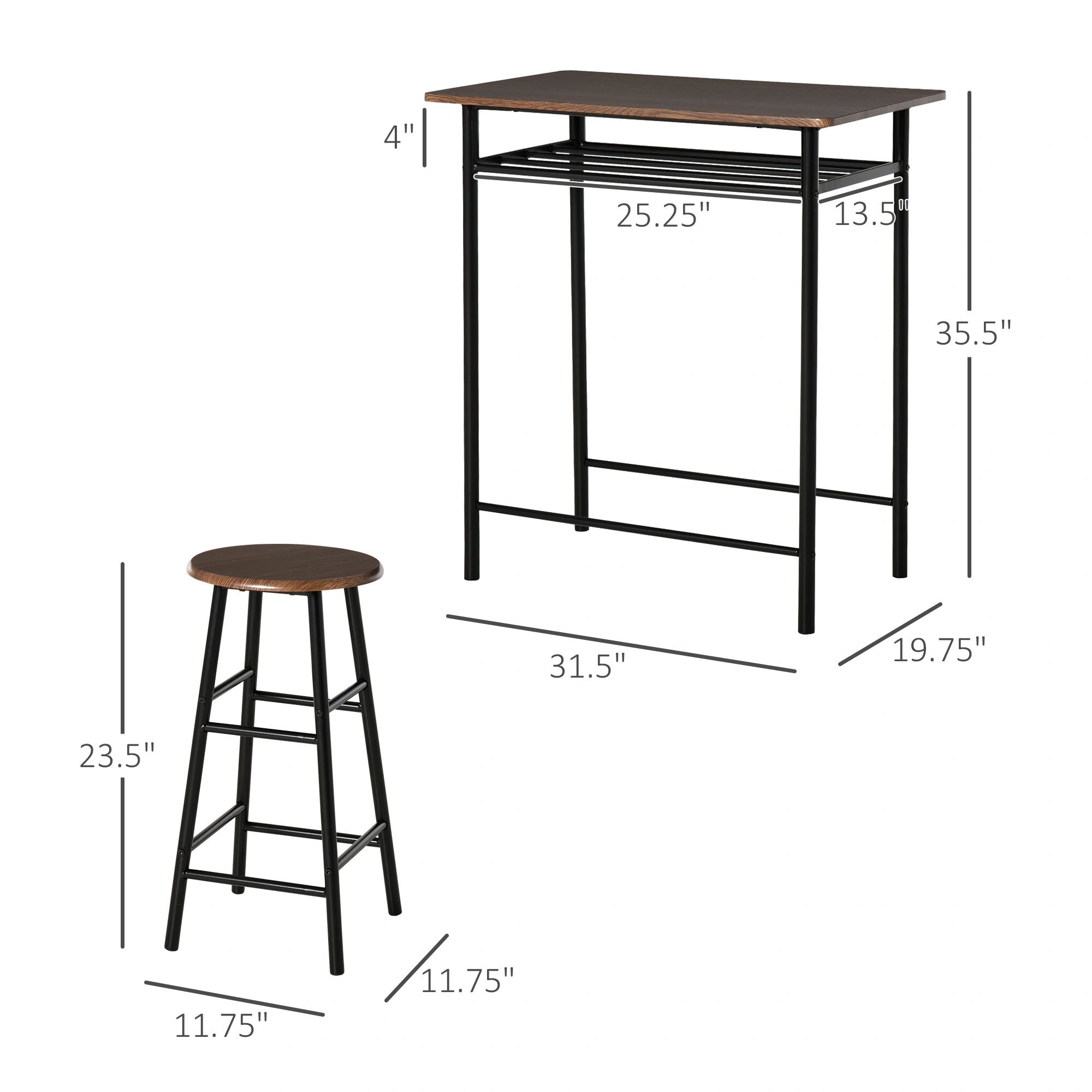 Commercial Pub Table and Chair Set, 29" Height Restaurant Bar Table with 2 Stools, Metal Frame, Space-Saving Stackable Design, Indoor Outdoor Use, Black view 2