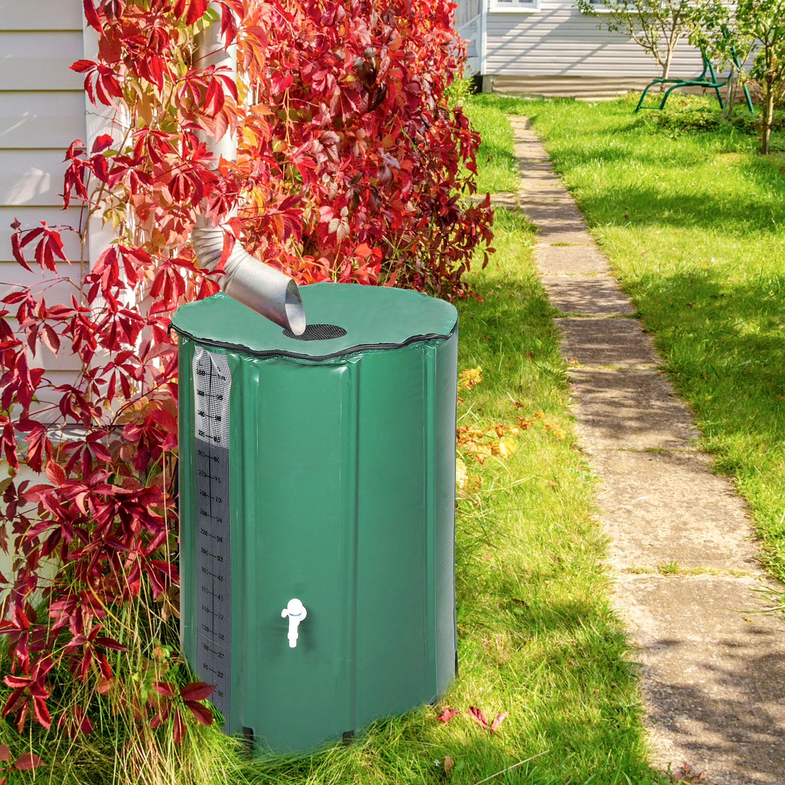 100 Gallon Rain Barrel PVC Water Collection Container with Measure Scale - Green Outdoor Garden Barrel view 18