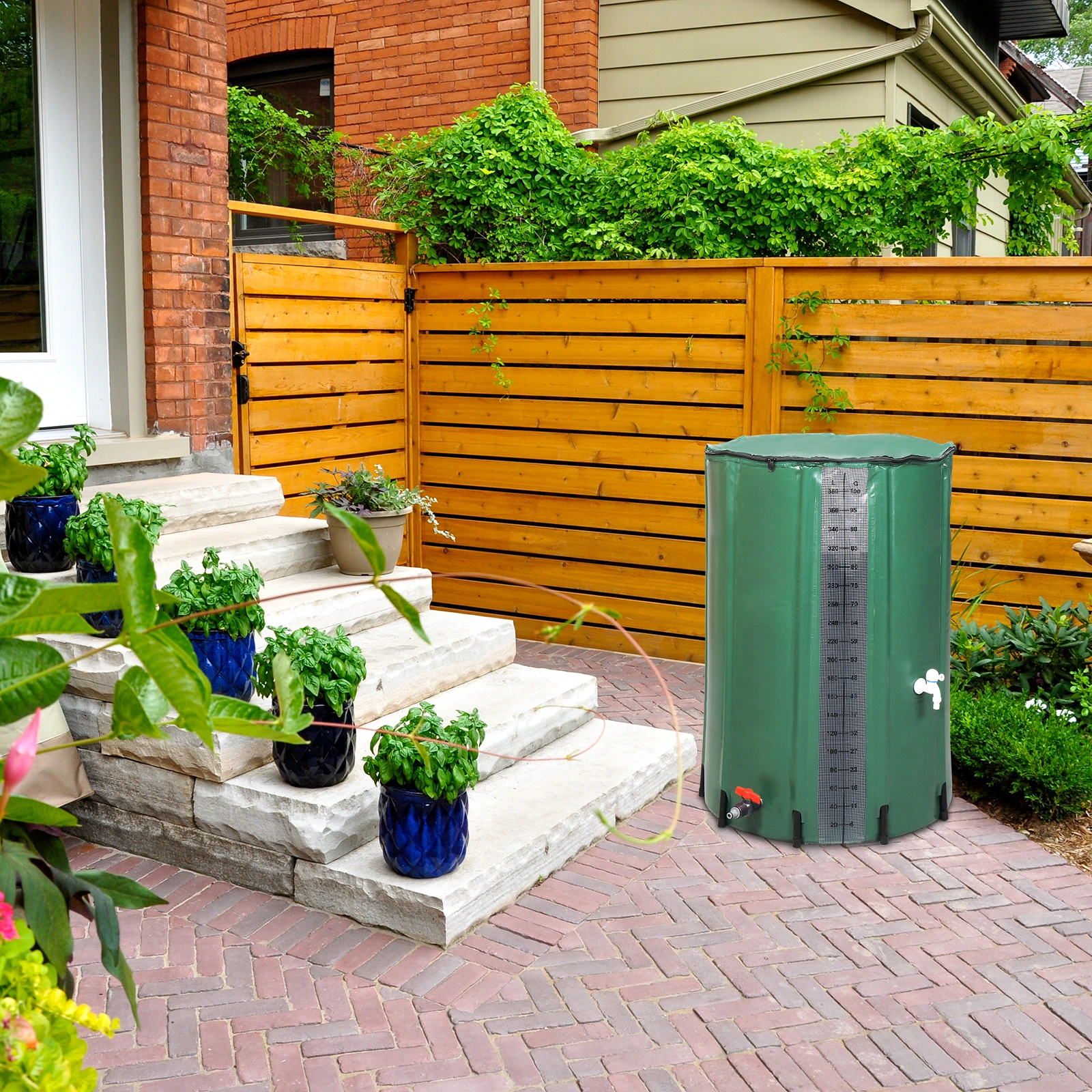 100 Gallon Rain Barrel PVC Water Collection Container with Measure Scale - Green Outdoor Garden Barrel view 22