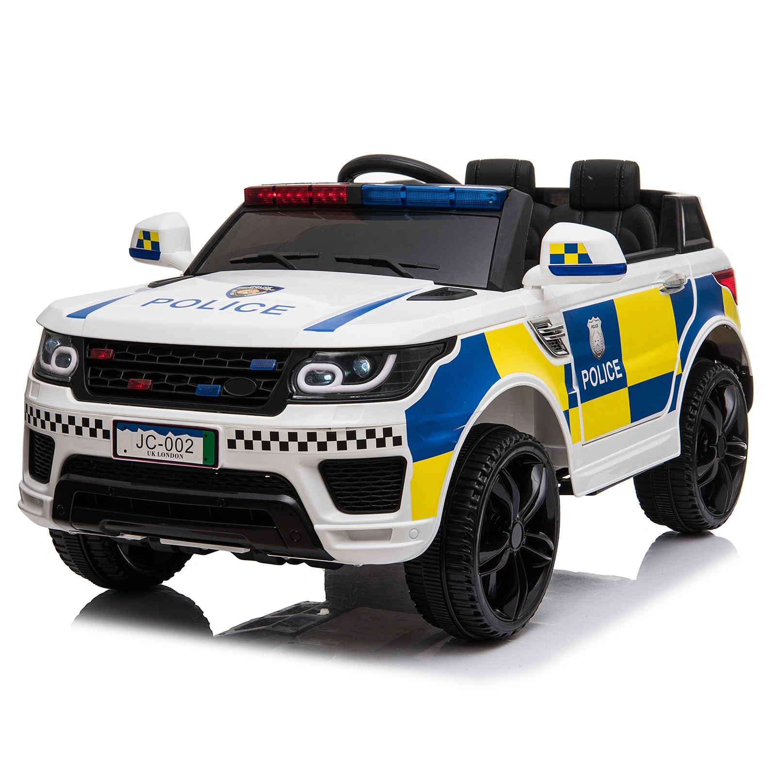 12V Dual Drive Police Car with 2.4G Remote Control, 7Ah Battery, White Ride-On Toy