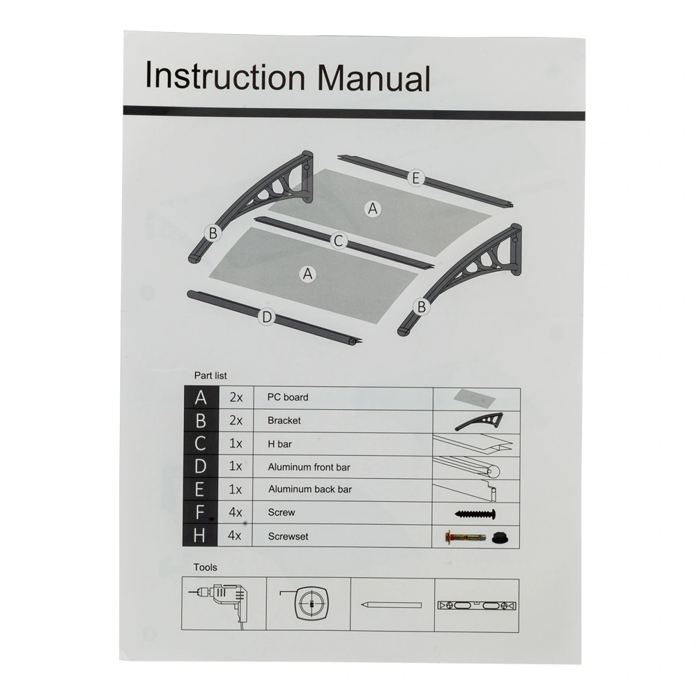 HT-100 x 80 Household Application Door & Window Rain Cover Eaves Canopy White & Gray Bracket view 14