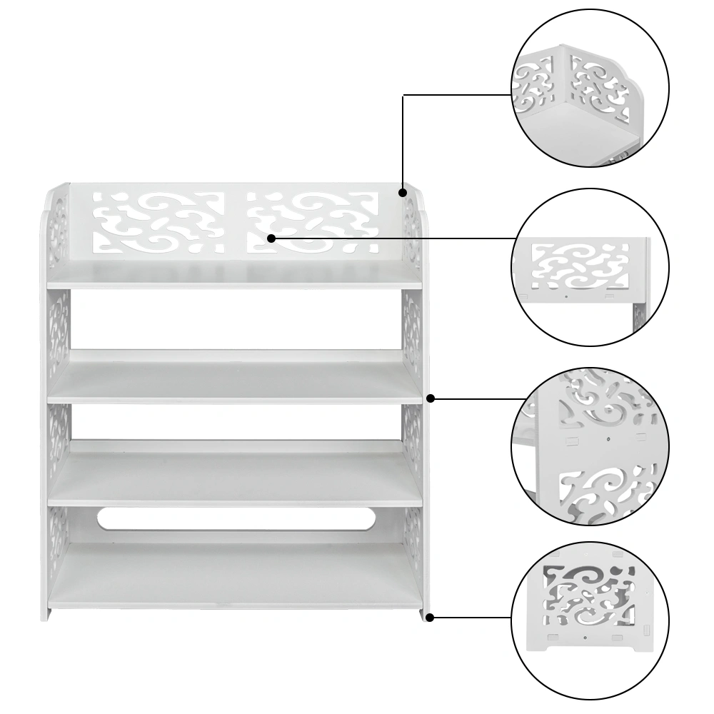 Wood-plastic Board Four Tiers Carved Shoe Rack White B view 10
