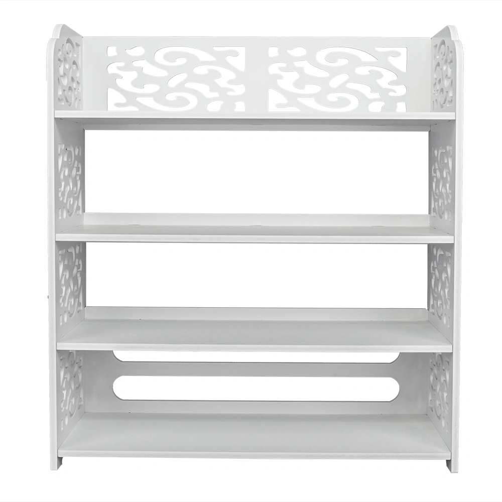 Wood-plastic Board Four Tiers Carved Shoe Rack White B view 12