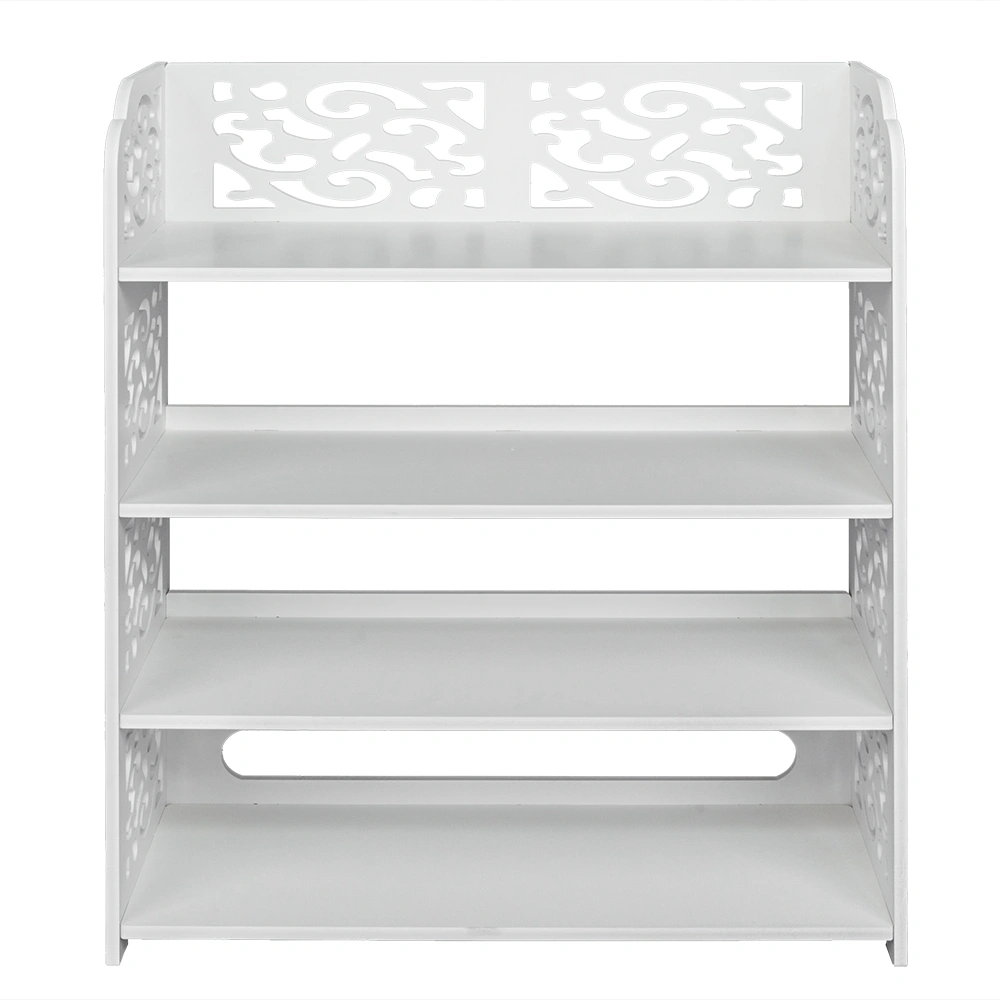 Wood-plastic Board Four Tiers Carved Shoe Rack White B view 14