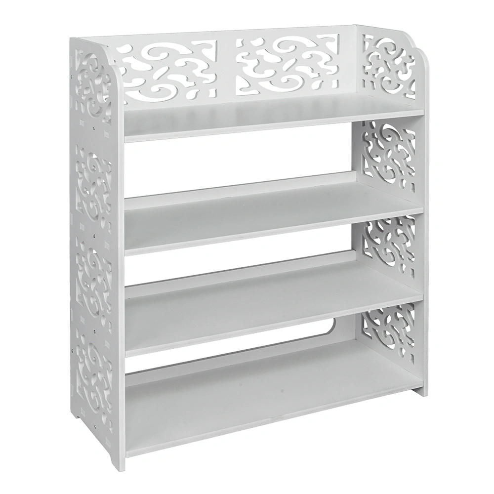 Wood-plastic Board Four Tiers Carved Shoe Rack White B view 15