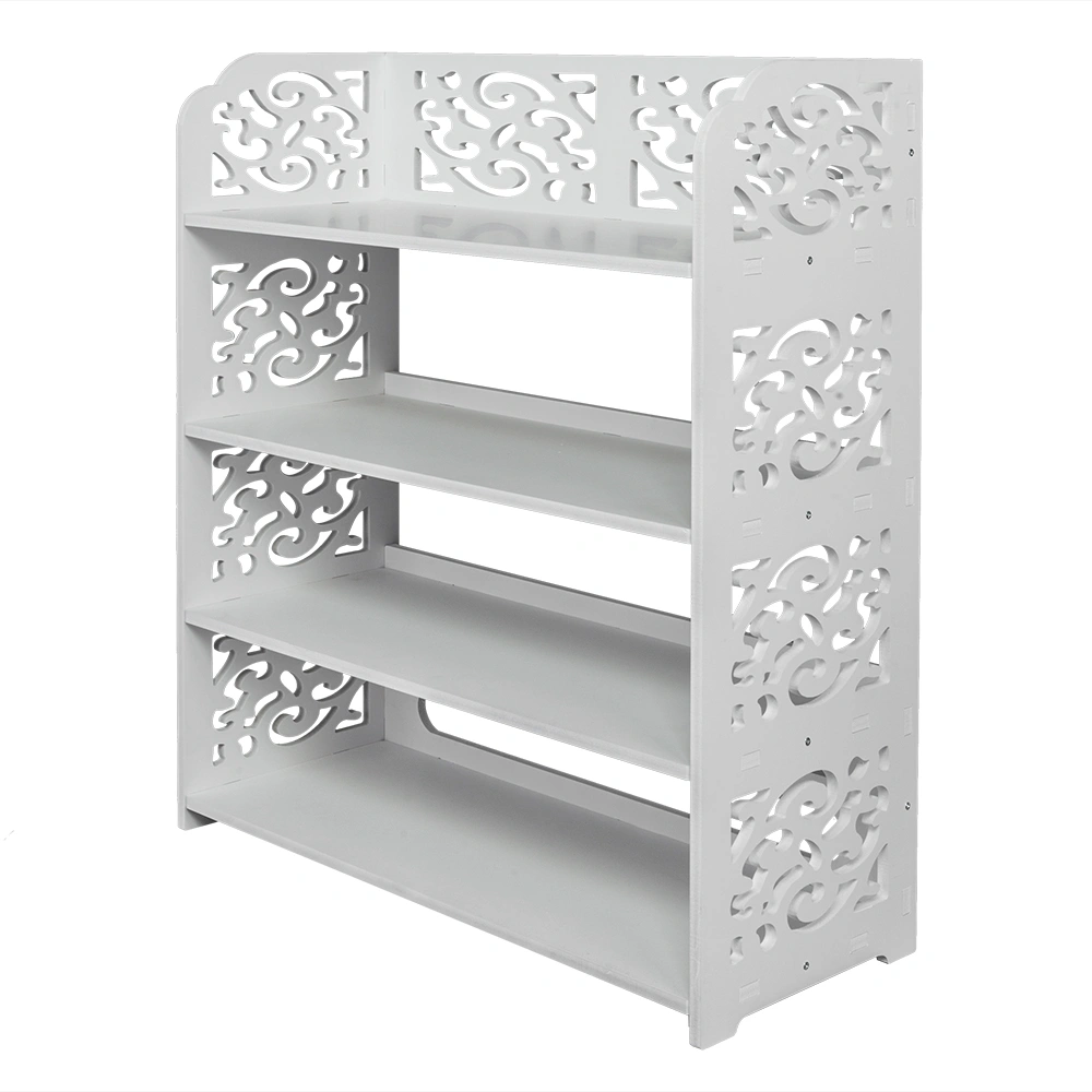 Wood-plastic Board Four Tiers Carved Shoe Rack White B view 17