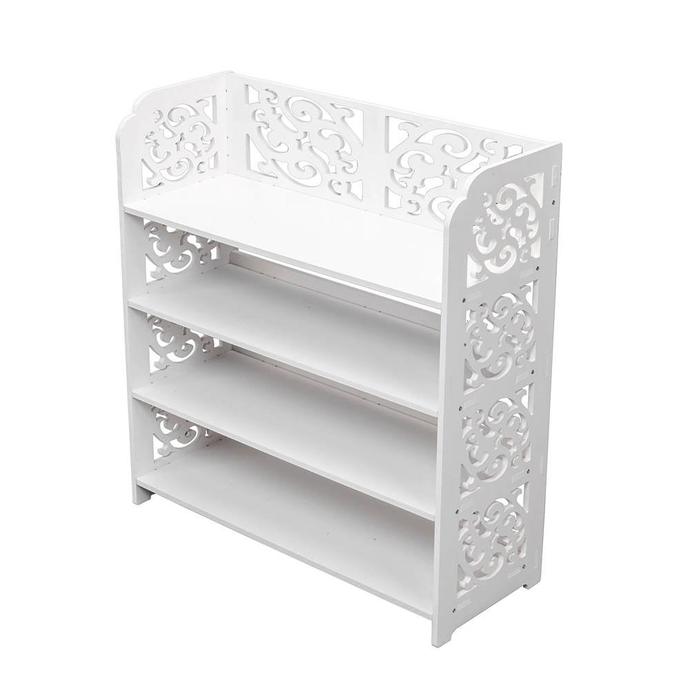 Wood-plastic Board Four Tiers Carved Shoe Rack White B view 4