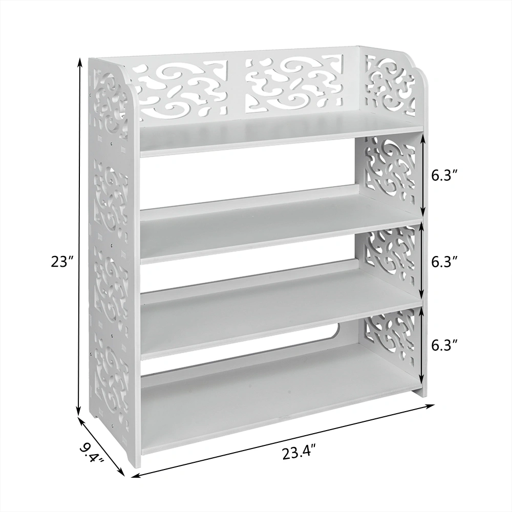 Wood-plastic Board Four Tiers Carved Shoe Rack White B view 8