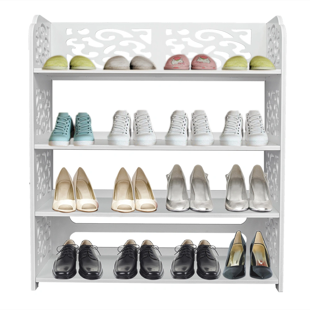 Wood-plastic Board Four Tiers Carved Shoe Rack White B view 9
