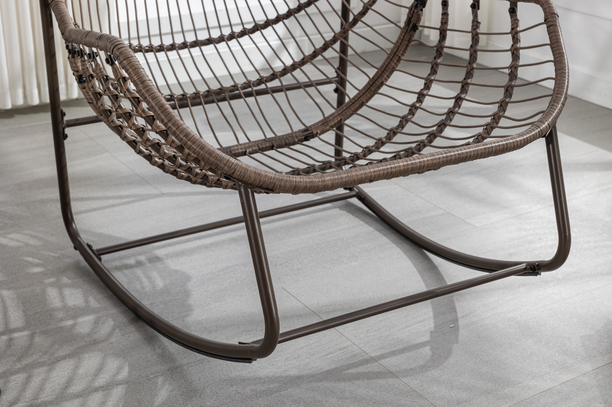 White Outdoor Rattan Rocking Chair with Padded Cushion, Recliner Rocker for Front Porch, Patio, Garden, Living Room view 7