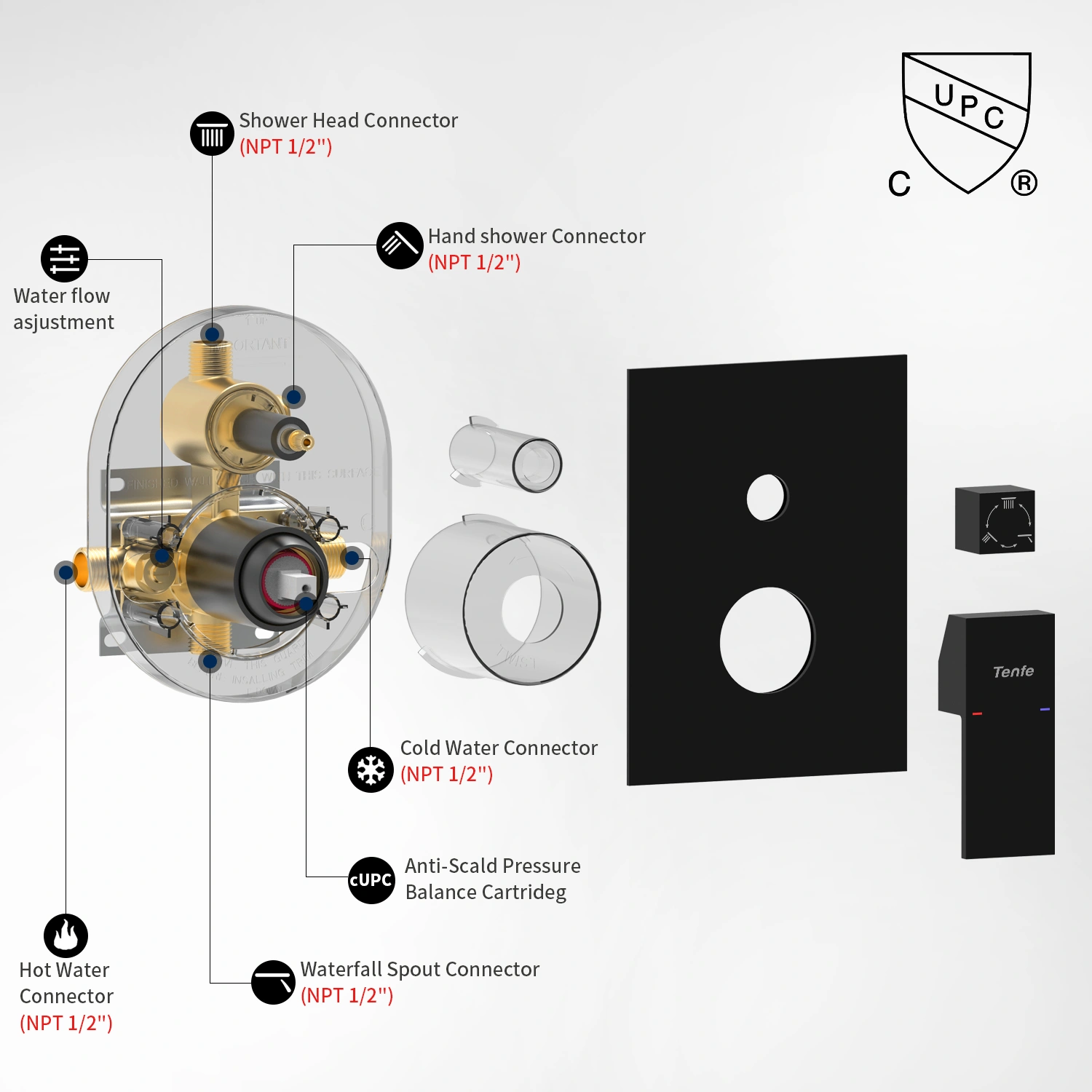 Male NPT Matte Black Shower System, 12 Inch Shower Fixtures Rain Shower Head with Handheld Shower Spray, Wall Mount[Unable ship on weekends, TK/TEMU only for pickup, only TX10643 warehouse supports GOFO] view 2