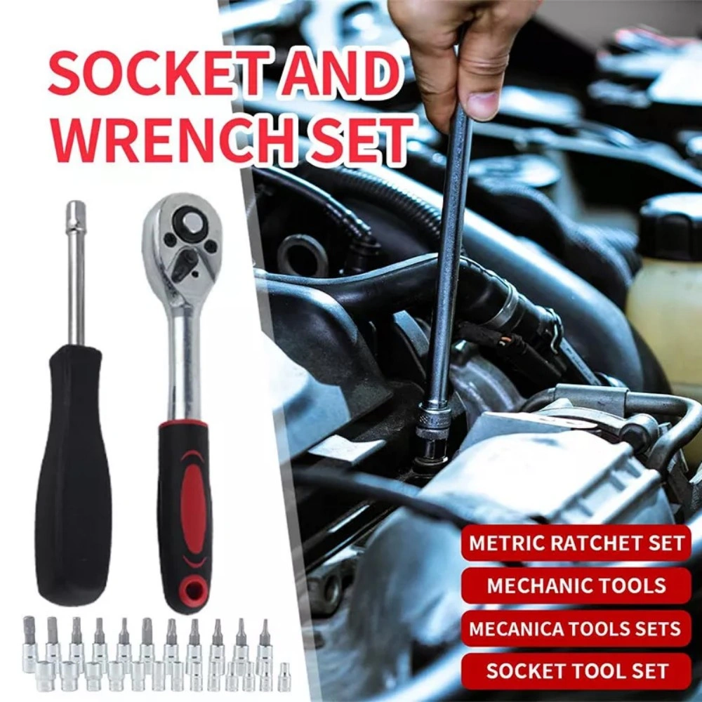 46-Piece 1/4 Inch Ratchet Wrench Combination Socket Tool Set for Car Auto Repair Mechanics view 3