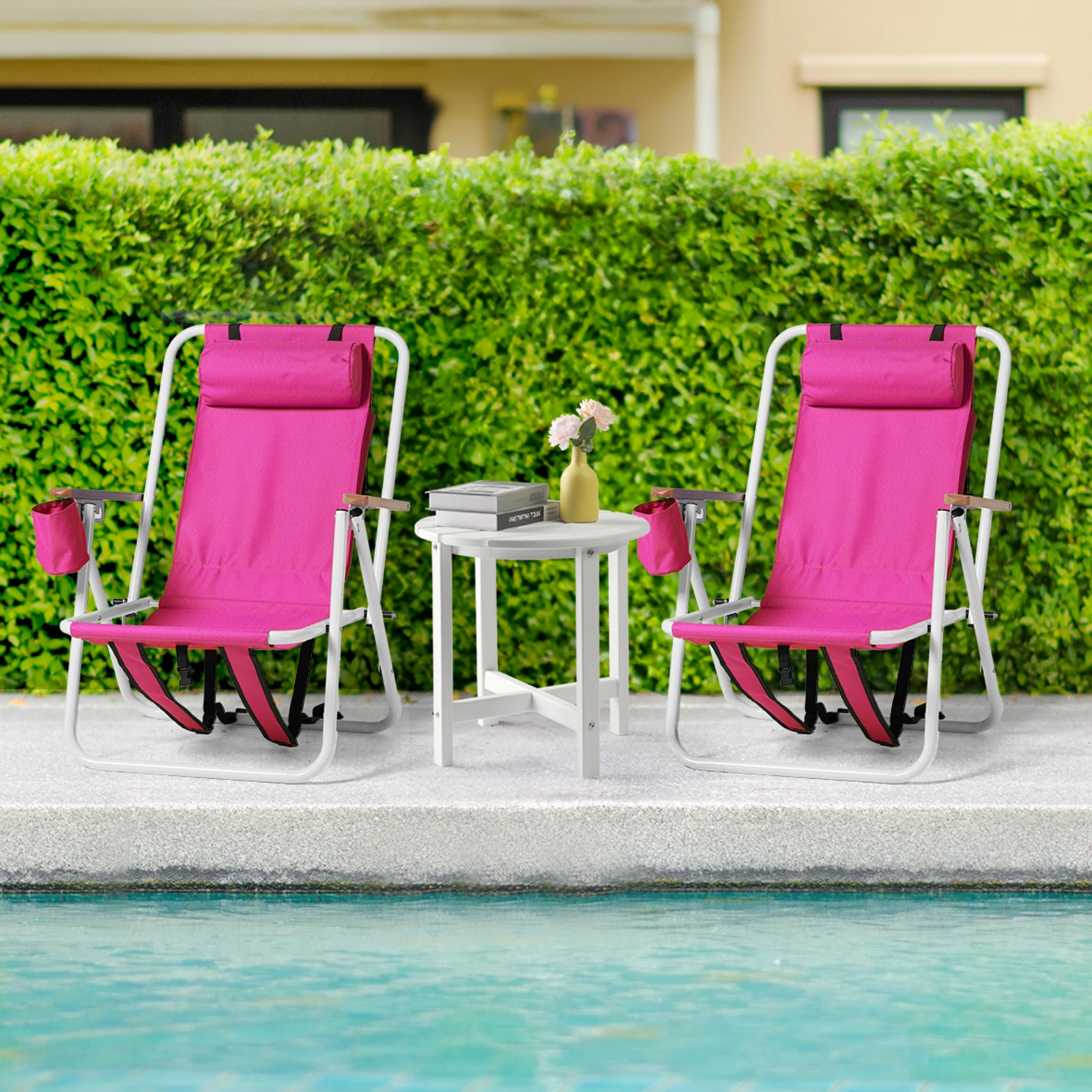 2 PCS Barbie Pink Folding Beach Chairs, 7.9 Inch Seat Height, 17.7 Inch Wide, 17.3 Inch Deep, Steel Tube Frame with Oxford Fabric, 120kg Load Capacity view 13