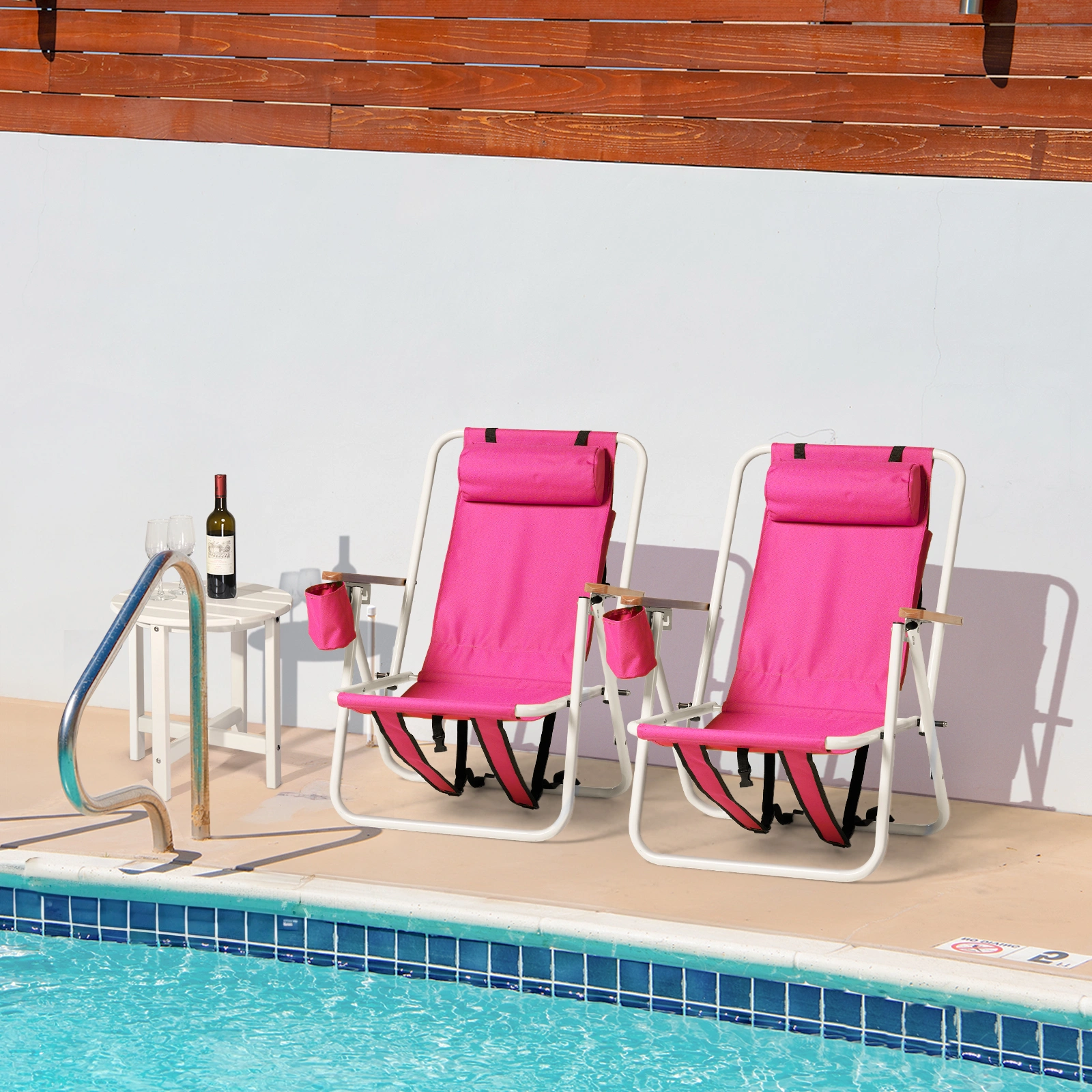 2 PCS Barbie Pink Folding Beach Chairs, 7.9 Inch Seat Height, 17.7 Inch Wide, 17.3 Inch Deep, Steel Tube Frame with Oxford Fabric, 120kg Load Capacity view 17