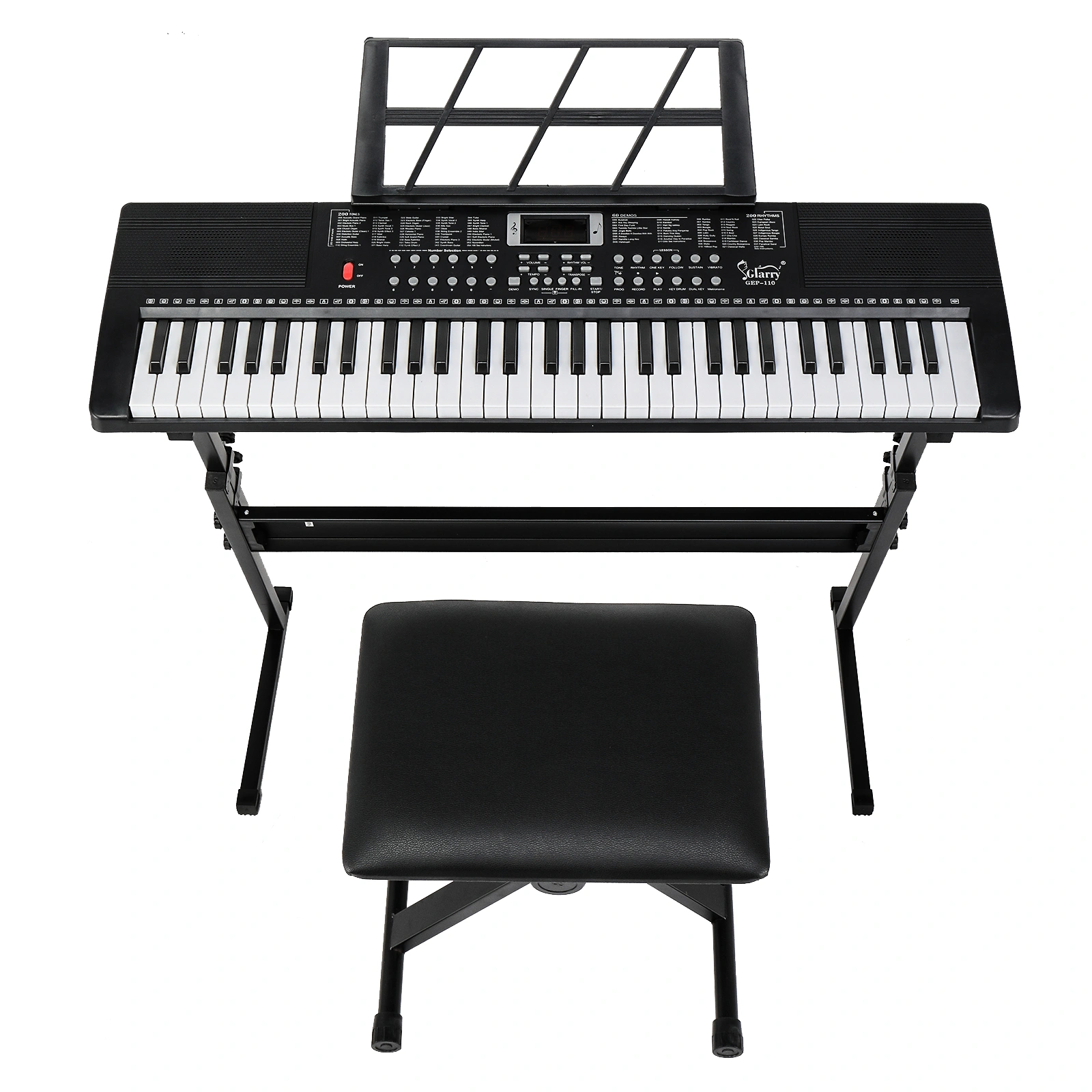 GEP-110 61 Key Digital Piano with Stand, Bench, Built-in Speakers, Mic, Headphone, Music Rest, LED Screen, 3 Teaching Modes for Beginners
