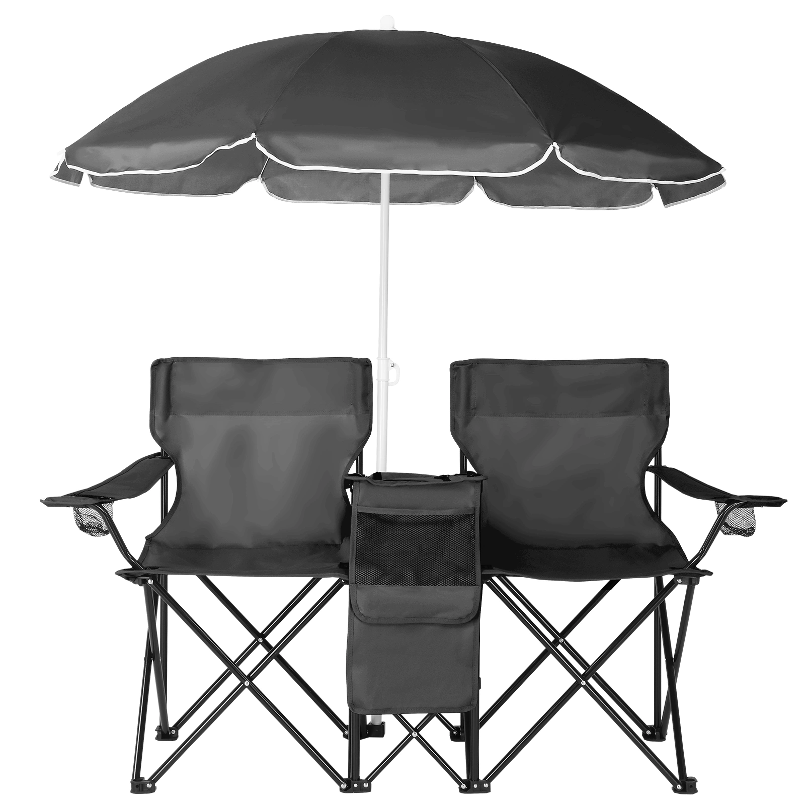 Portable Outdoor 2-Seat Folding Chair with Removable Sun Umbrella Black view 10