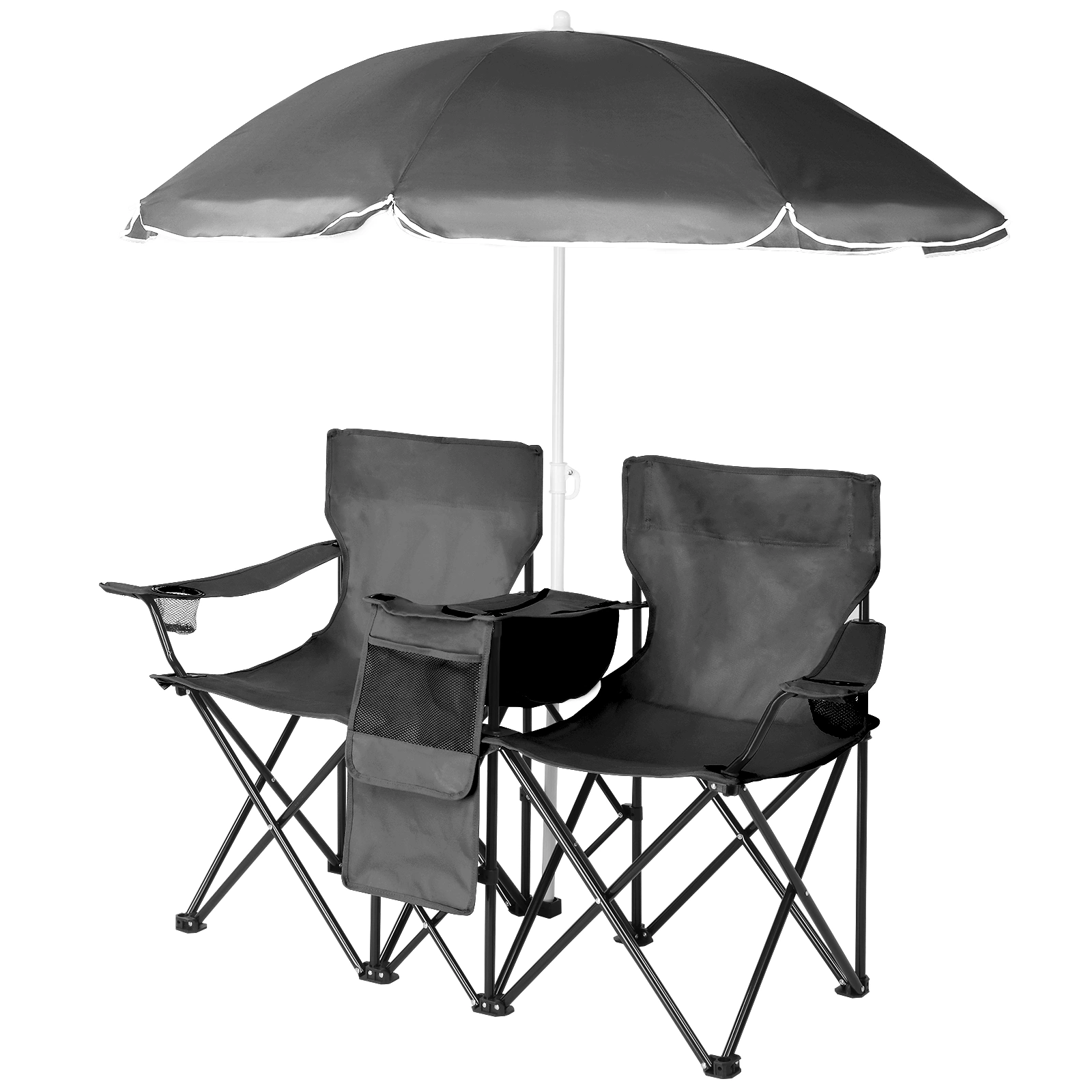 Portable Outdoor 2-Seat Folding Chair with Removable Sun Umbrella Black view 11