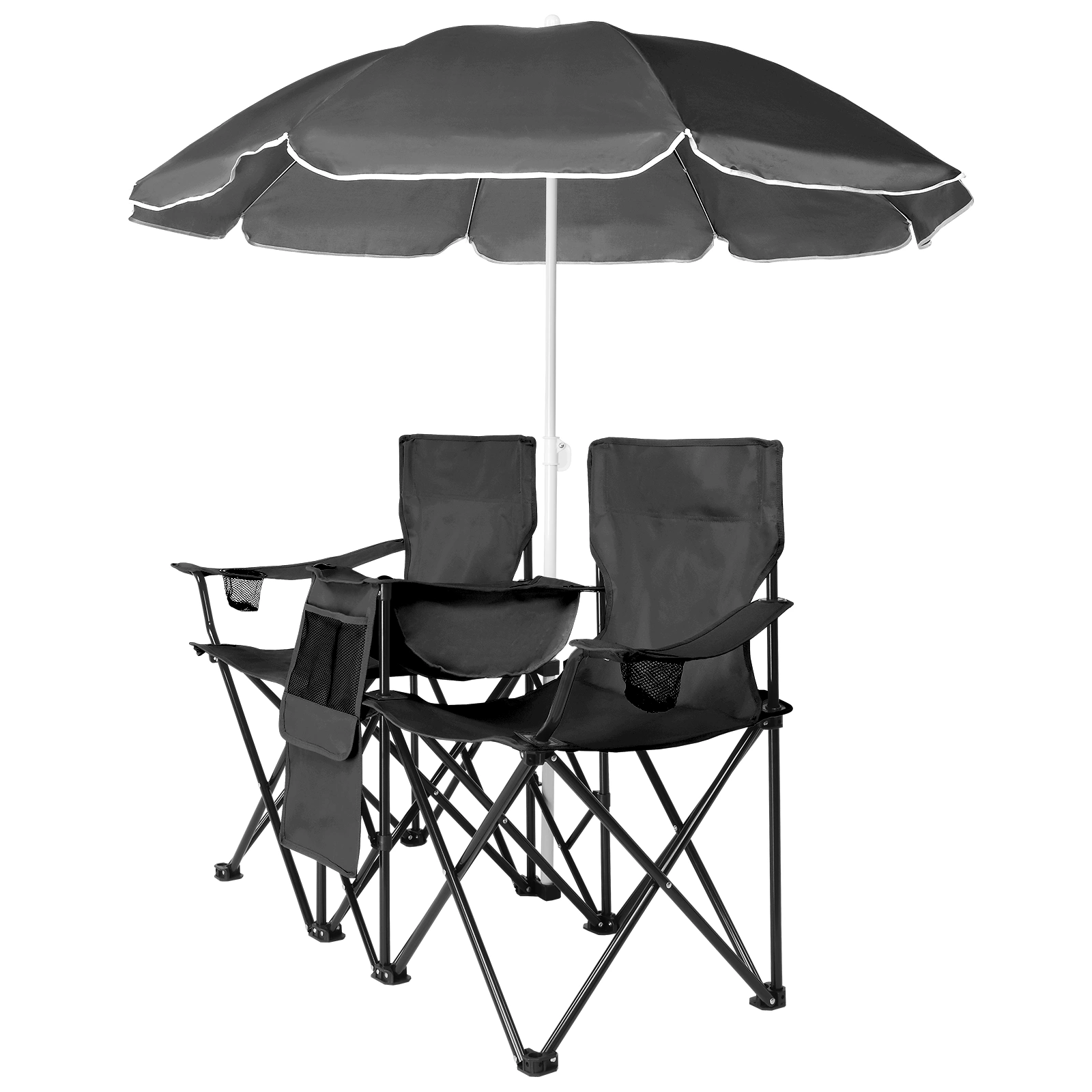 Portable Outdoor 2-Seat Folding Chair with Removable Sun Umbrella Black view 12