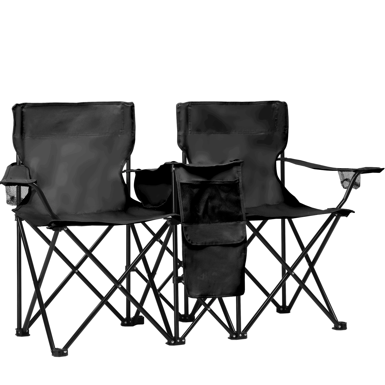Portable Outdoor 2-Seat Folding Chair with Removable Sun Umbrella Black view 14