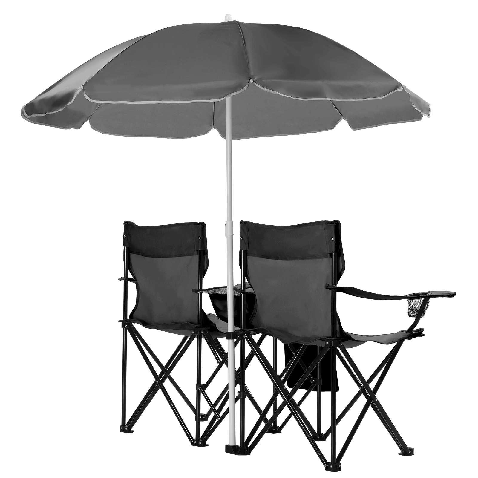 Portable Outdoor 2-Seat Folding Chair with Removable Sun Umbrella Black view 15