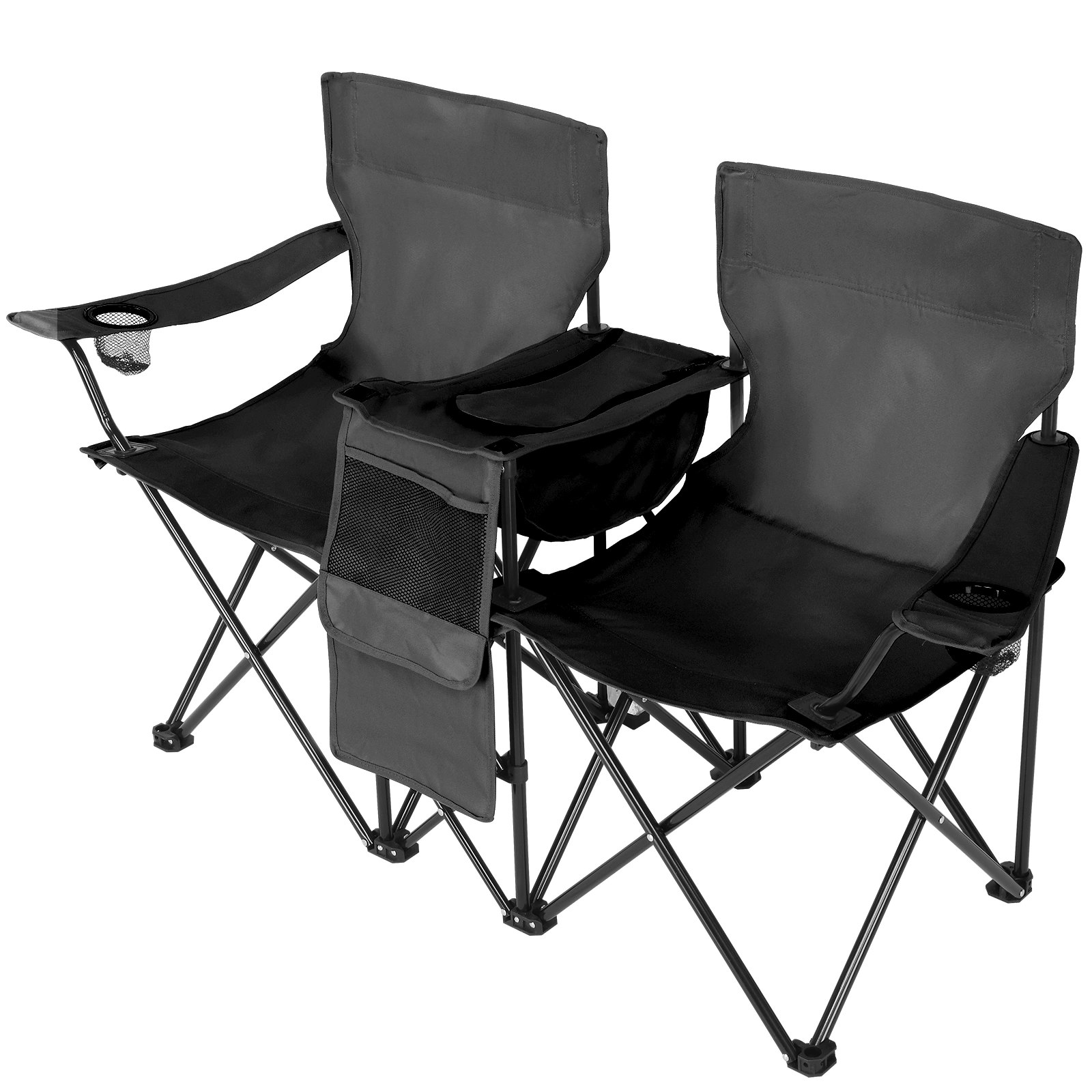 Portable Outdoor 2-Seat Folding Chair with Removable Sun Umbrella Black view 16