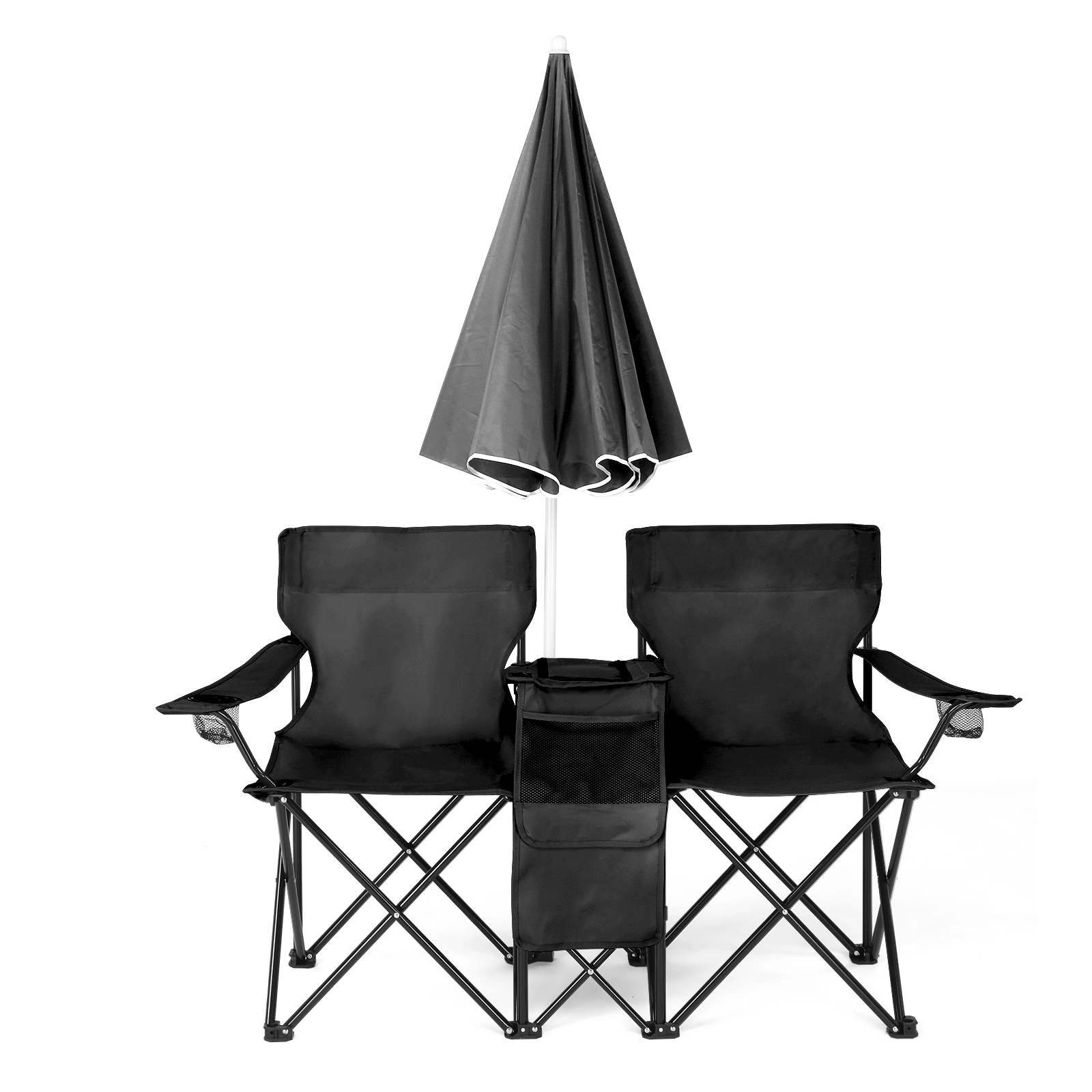 Portable Outdoor 2-Seat Folding Chair with Removable Sun Umbrella Black view 17