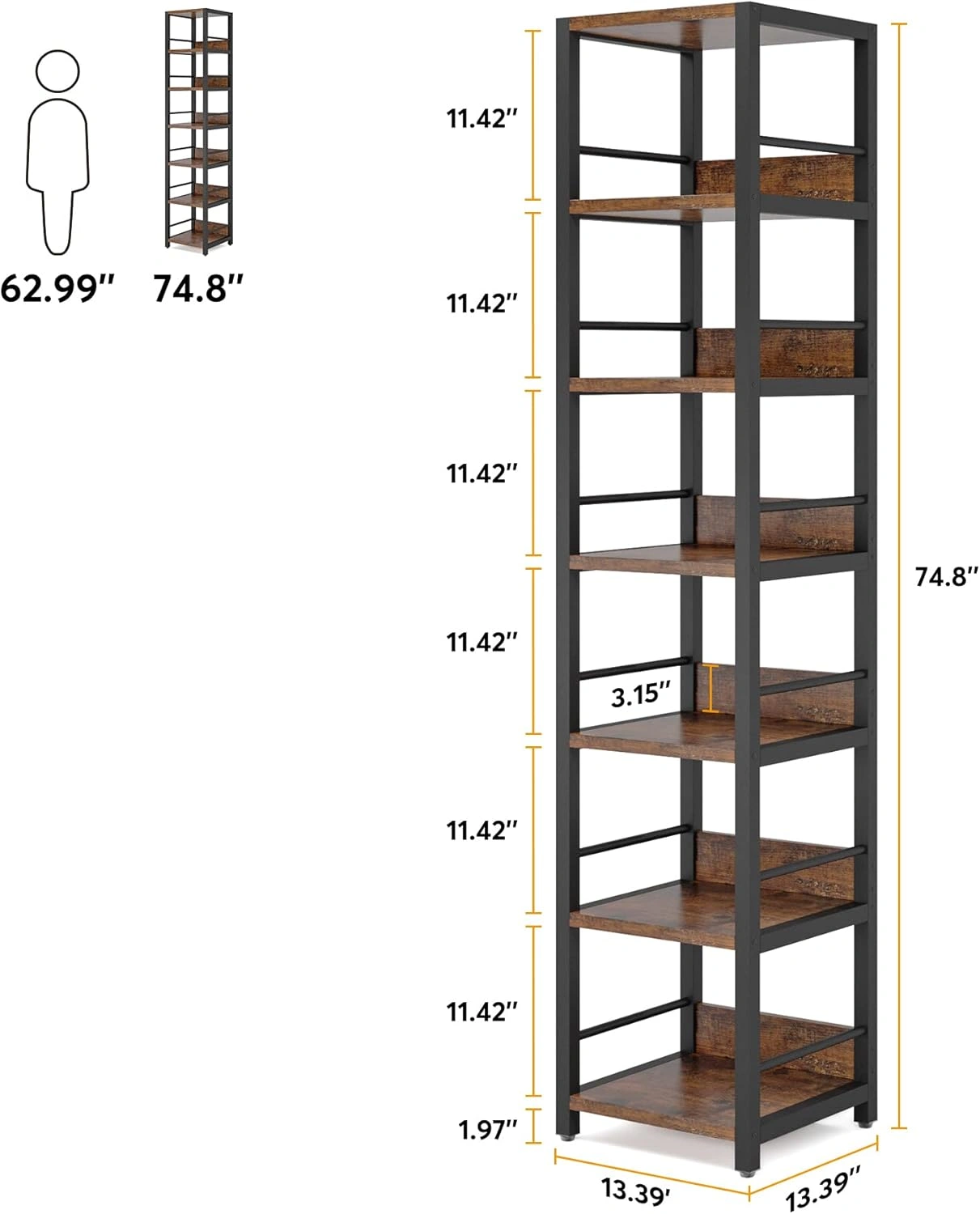 Bookshelf Storage Cabinet, Multi-Shelf Open Organizer Rack for Home Office & Living Room view 2