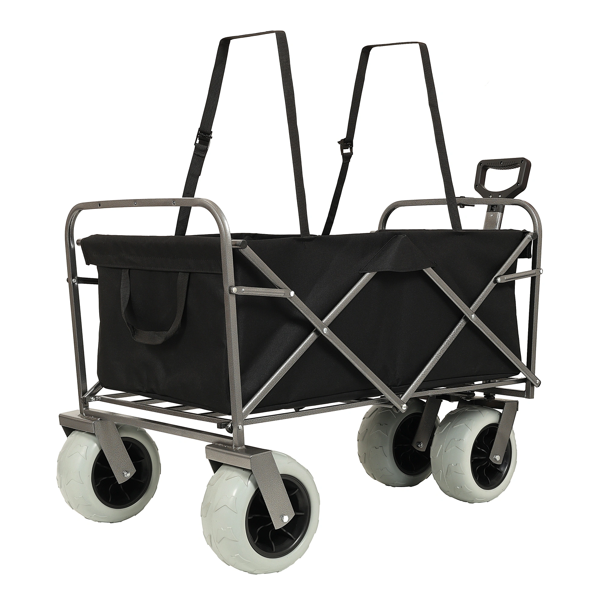 Fishing Cart with Rod Holders, 500lbs Beach Wagon with 9" Pneumatic Tires, All-Terrain Steel Frame Utility Cart with Multi-Use Bag, Black