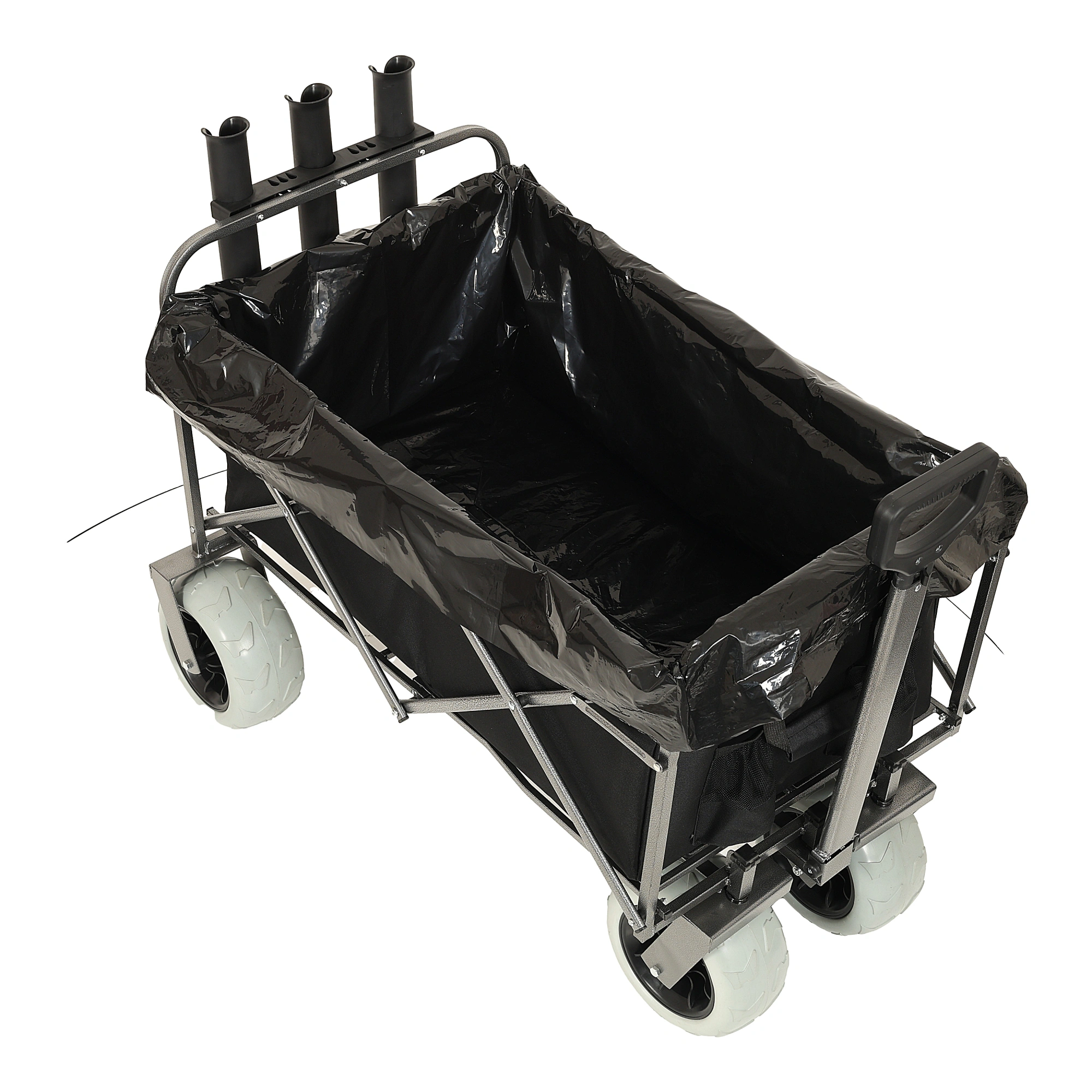 Fishing Cart with Rod Holders, 500lbs Beach Wagon with 9" Pneumatic Tires, All-Terrain Steel Frame Utility Cart with Multi-Use Bag, Black view 30