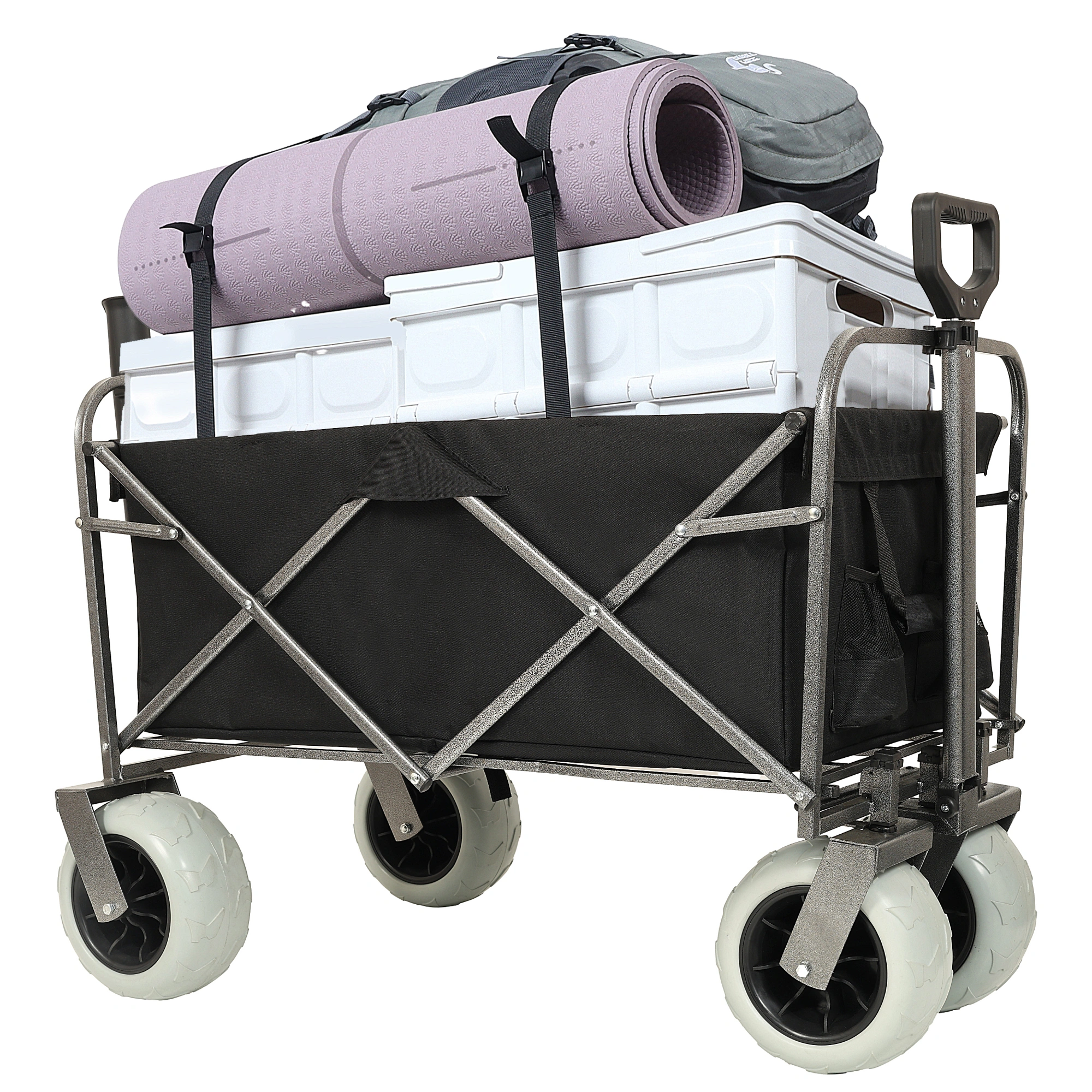 Fishing Cart with Rod Holders, 500lbs Beach Wagon with 9" Pneumatic Tires, All-Terrain Steel Frame Utility Cart with Multi-Use Bag, Black view 9