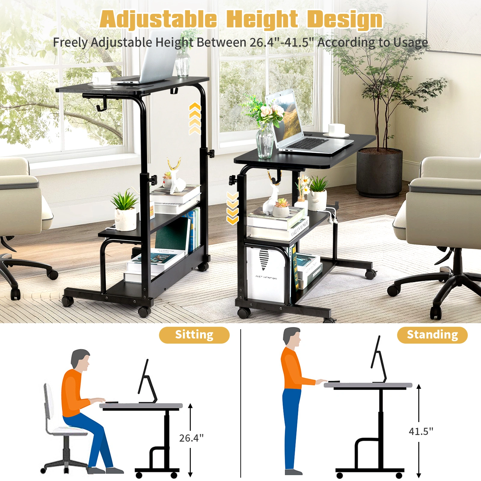 Black Wood Grain P2 15MM Particle Board with Melamine Coating Adjustable Computer Desk with 3 USB + 2 AC Outlets view 17