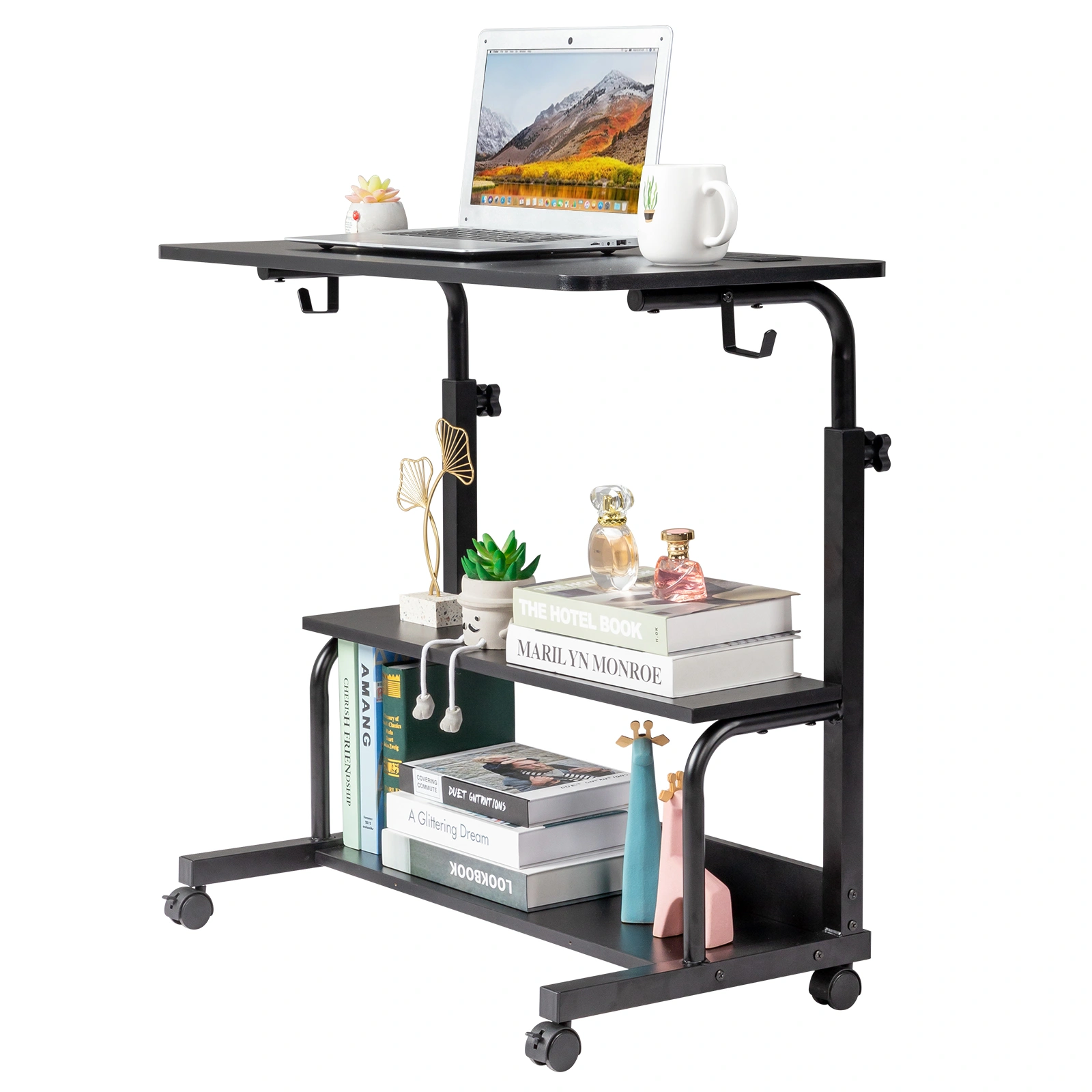 Black Wood Grain P2 15MM Particle Board with Melamine Coating Adjustable Computer Desk with 3 USB + 2 AC Outlets view 7