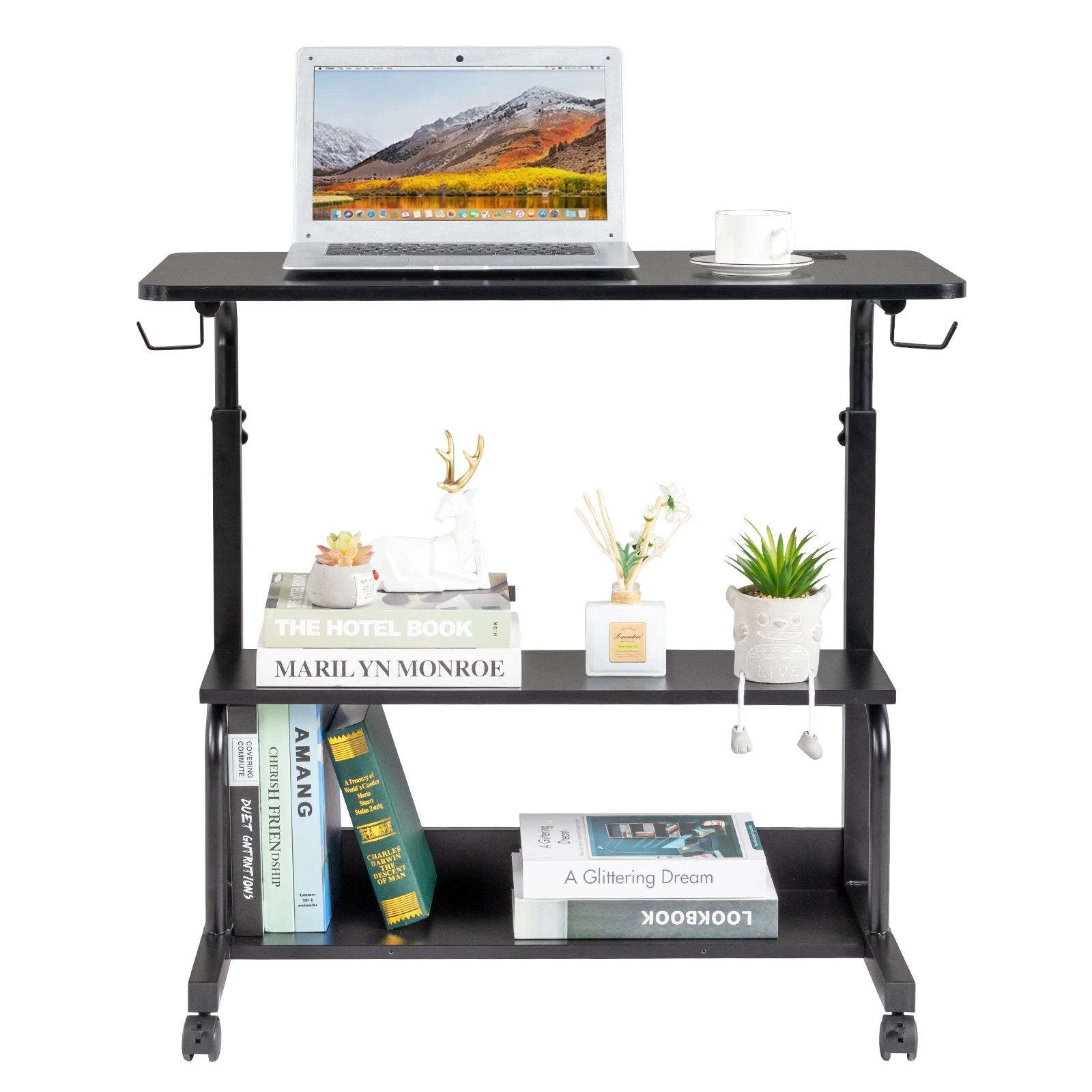 Black Wood Grain P2 15MM Particle Board with Melamine Coating Adjustable Computer Desk with 3 USB + 2 AC Outlets view 8