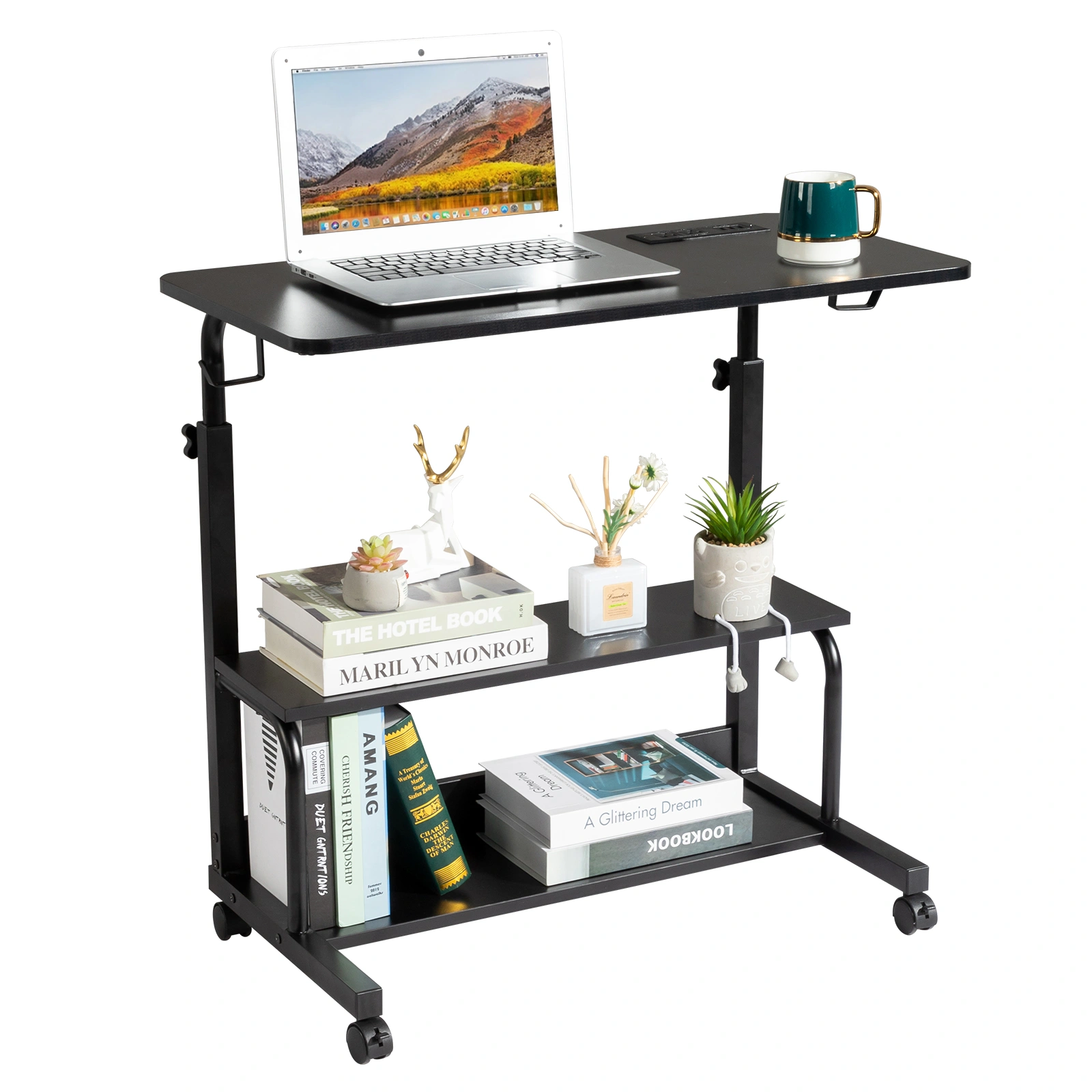 Black Wood Grain P2 15MM Particle Board with Melamine Coating Adjustable Computer Desk with 3 USB + 2 AC Outlets view 9