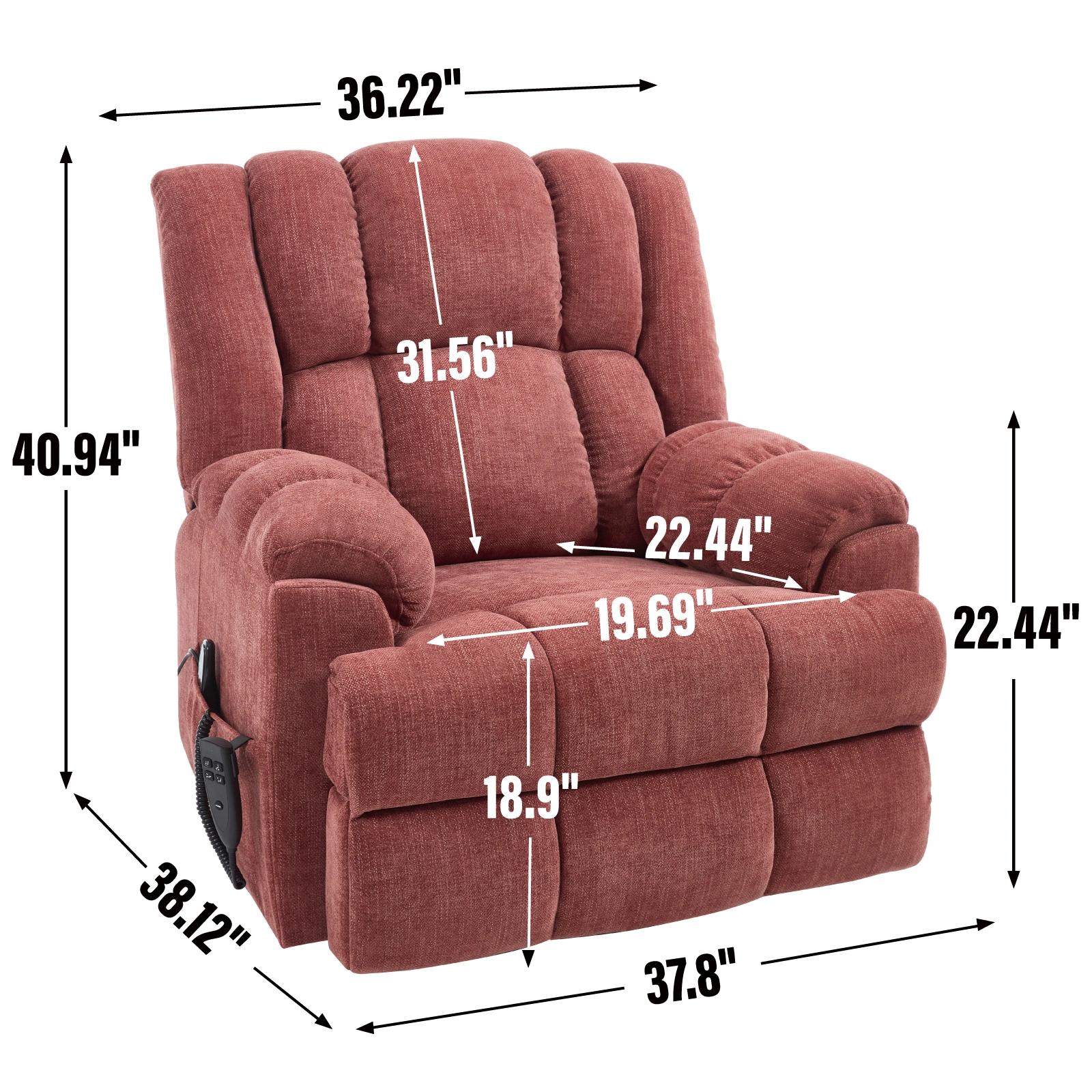 Dual Motor Heat Massage Recliner Chair - Electric Power Lift Recliner with Remote, Infinite Position Up to 350 LBS, Medium-Firm Heavy Duty, Red view 11