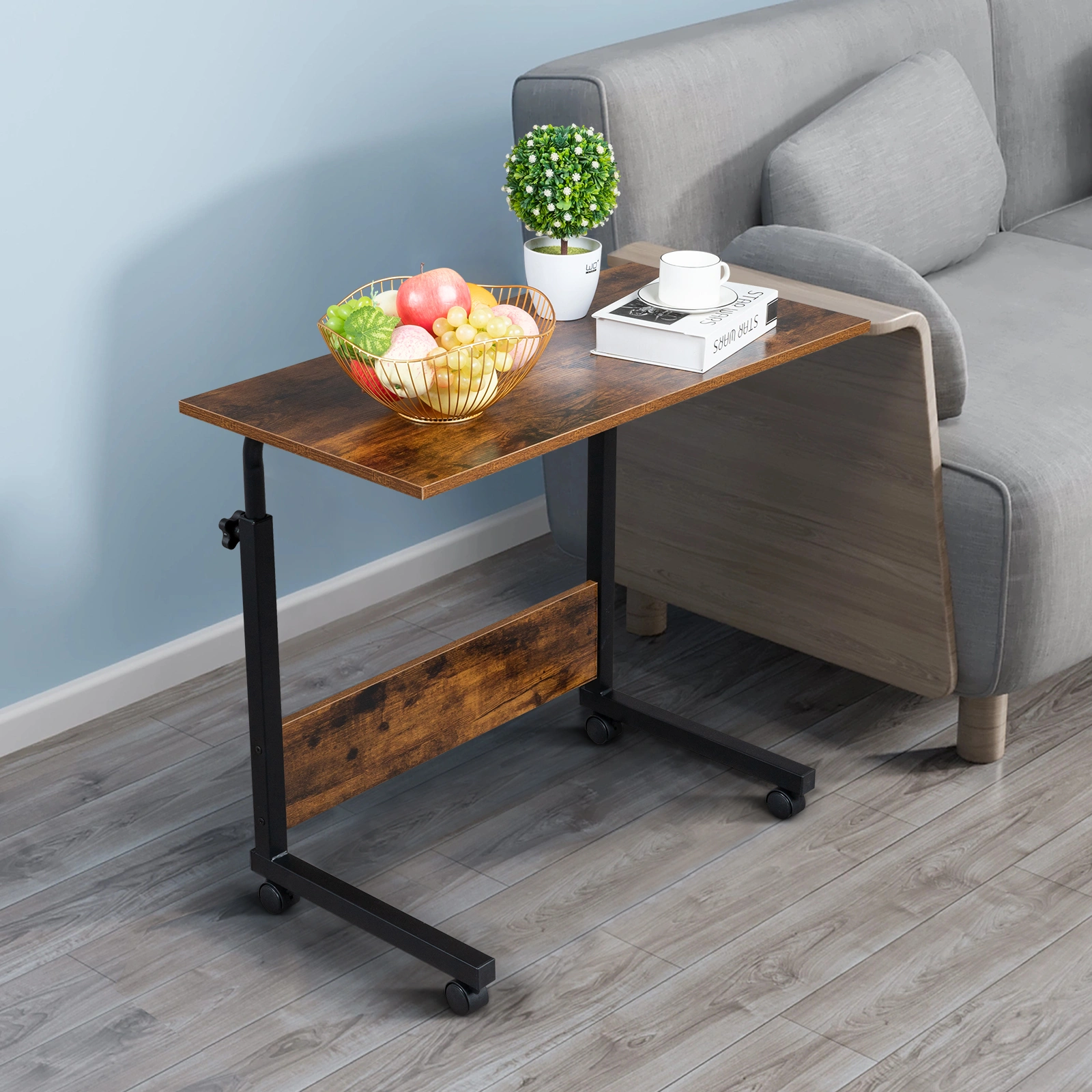 Rolling & Height adjustable P2 15MM Chipboard & Steel Side Table with Baffle view 16