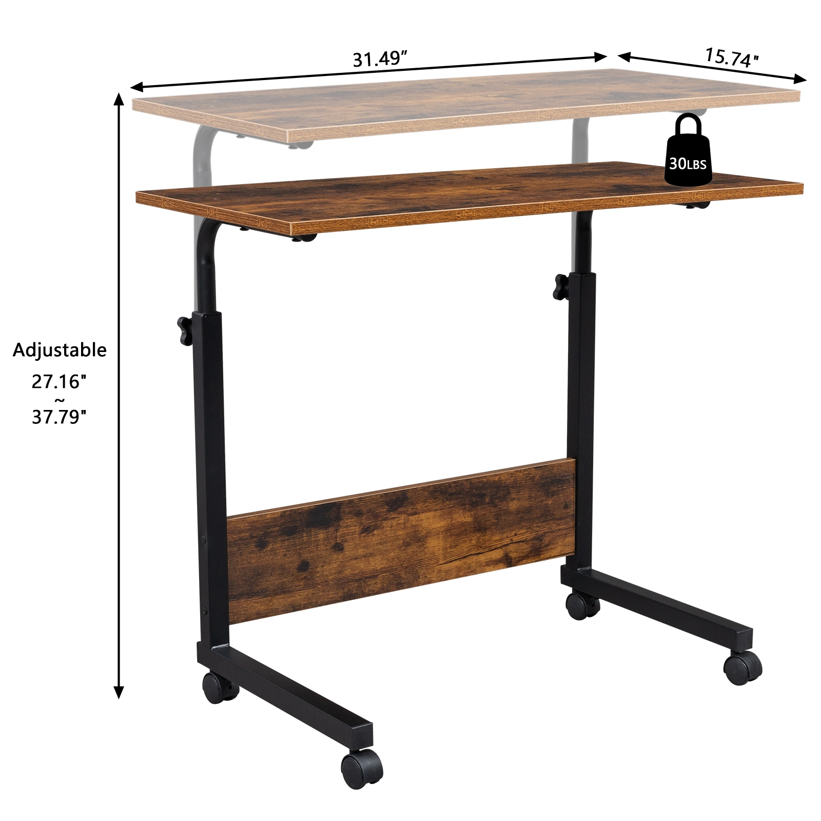 Rolling & Height adjustable P2 15MM Chipboard & Steel Side Table with Baffle view 2