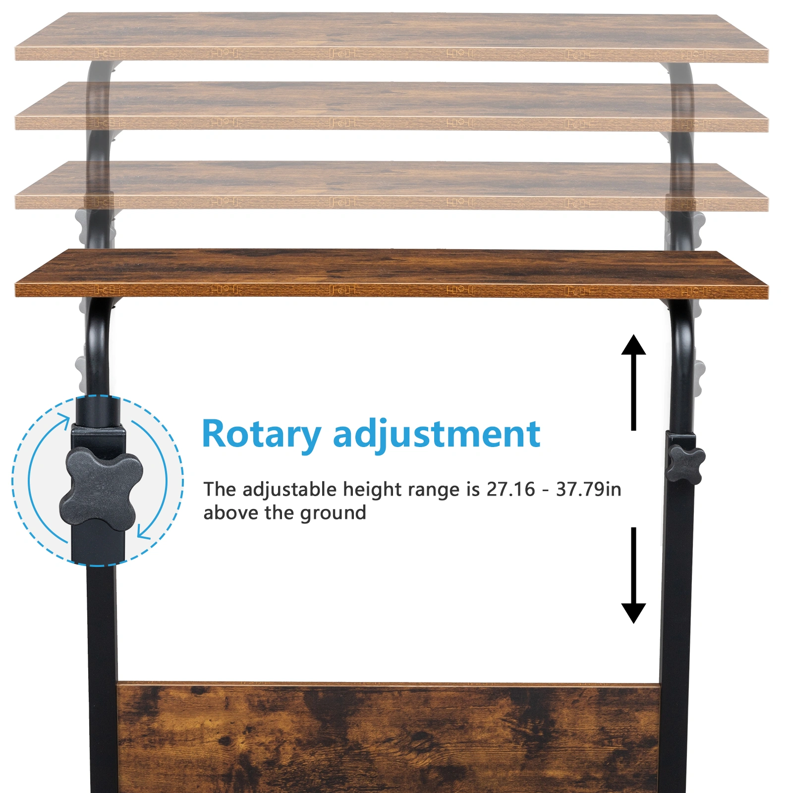 Rolling & Height adjustable P2 15MM Chipboard & Steel Side Table with Baffle view 3