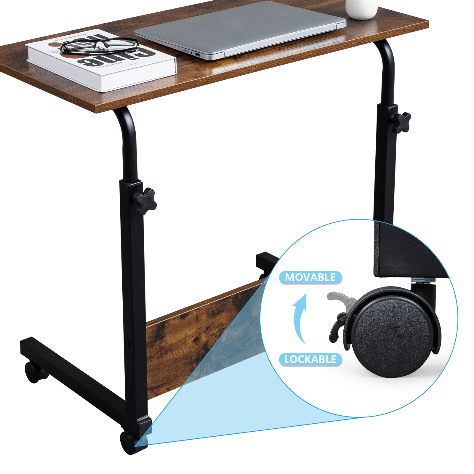 Rolling & Height adjustable P2 15MM Chipboard & Steel Side Table with Baffle view 5