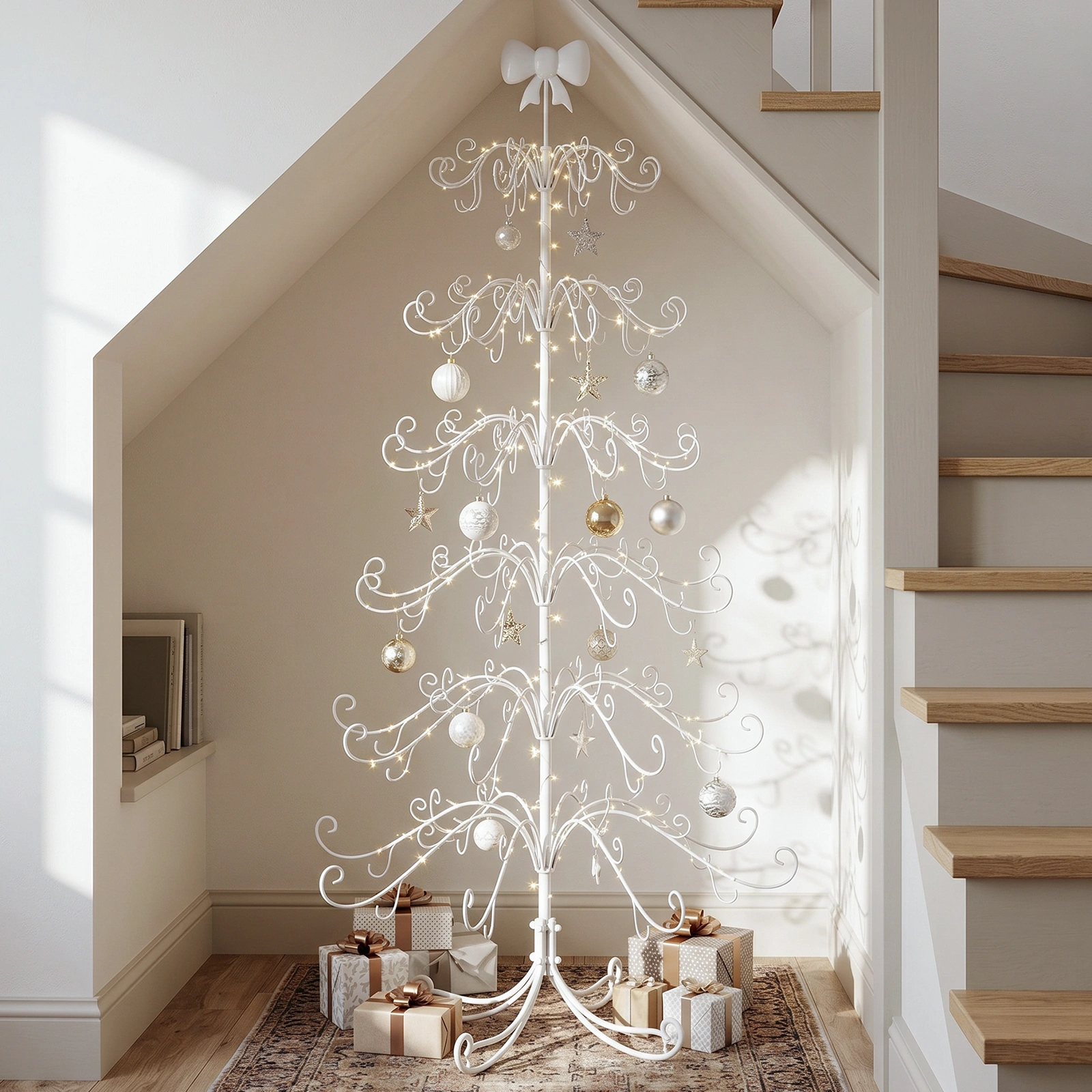 6ft White PVC Metal Artificial Christmas Tree with Bow Topper, No Extra Ornaments, Daily Decor Tree view 11
