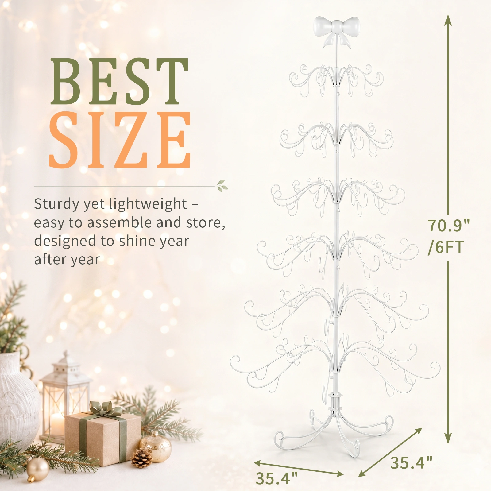 6ft White PVC Metal Artificial Christmas Tree with Bow Topper, No Extra Ornaments, Daily Decor Tree view 12
