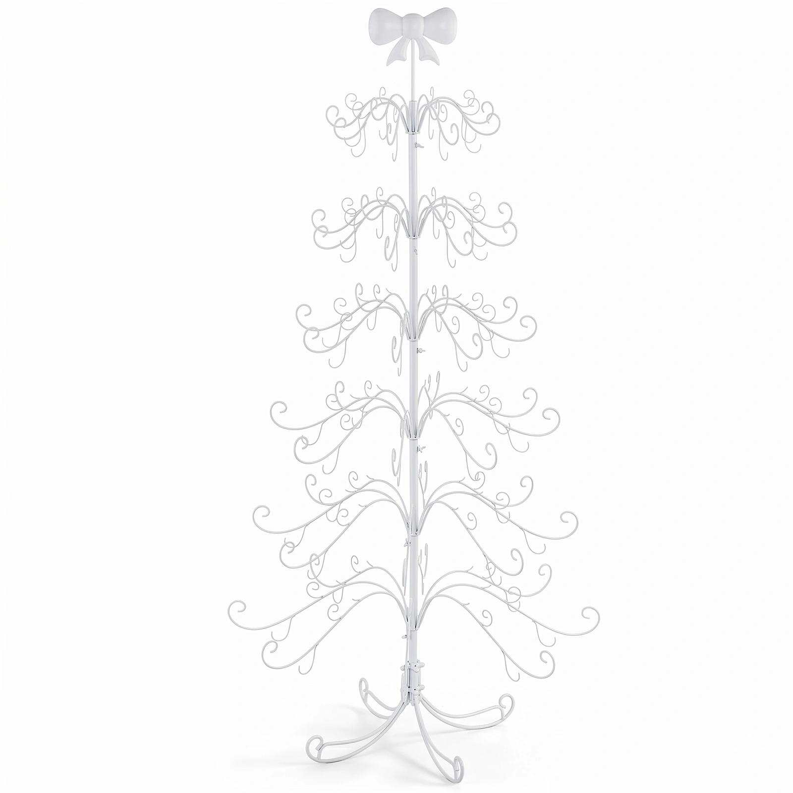 6ft White PVC Metal Artificial Christmas Tree with Bow Topper, No Extra Ornaments, Daily Decor Tree view 2