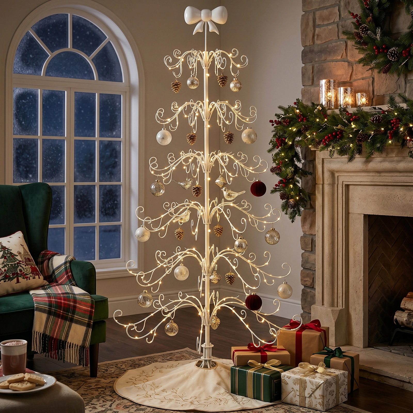 6ft White PVC Metal Artificial Christmas Tree with Bow Topper, No Extra Ornaments, Daily Decor Tree view 7